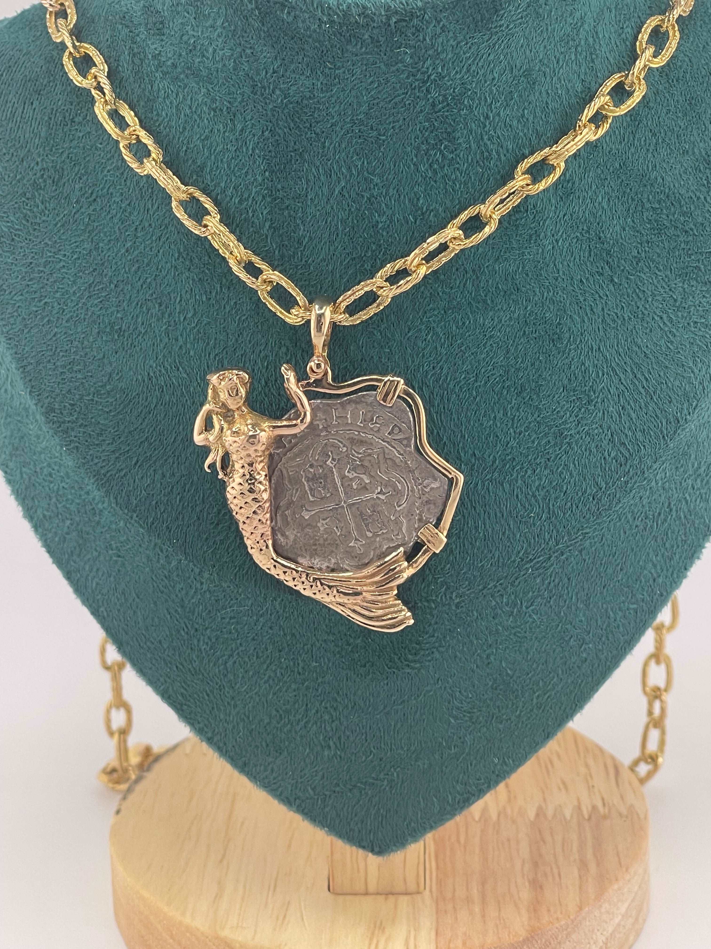ATOCHA SHIPWRECK SILVER COIN PENDANT IN 14KT SOLID MERMAID GOLD BEZEL