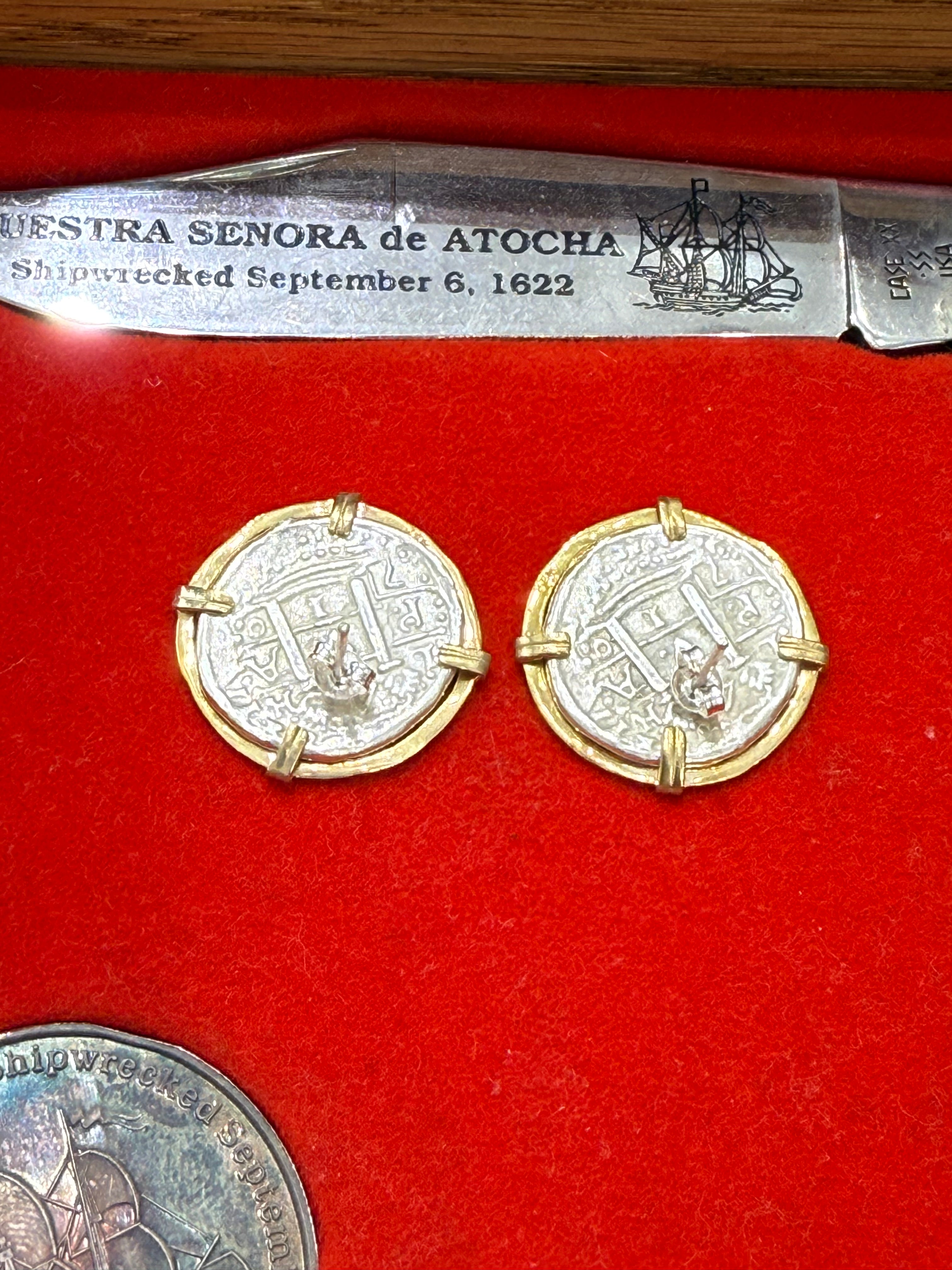 Atocha Silver COCKTAIL Coin Earrings 25mm in 14k real gold bezel