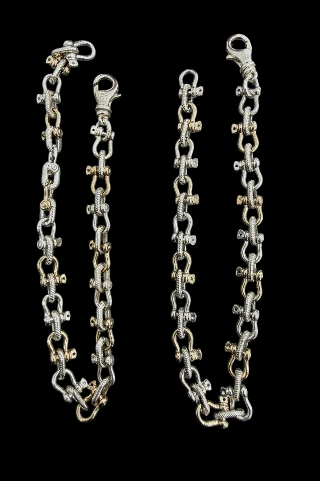10k solid real gold and 925 solid sterling silver two tone handmade shackle link bracelet or necklace (unisex) 7mm