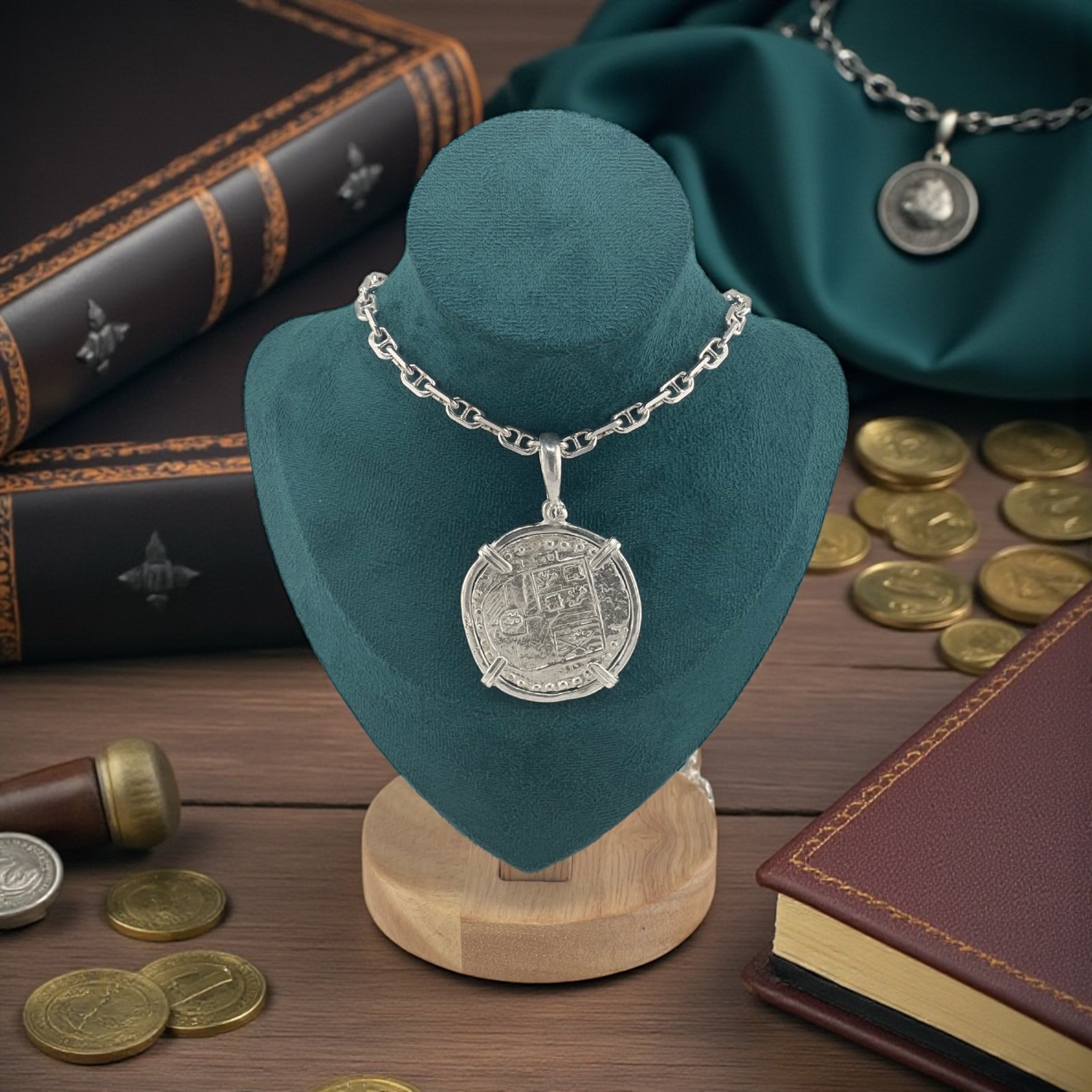 NUESTRA SENORA DE ATOCHA SOLID SILVER BIG 8 REALE SIZE COIN PENDANT