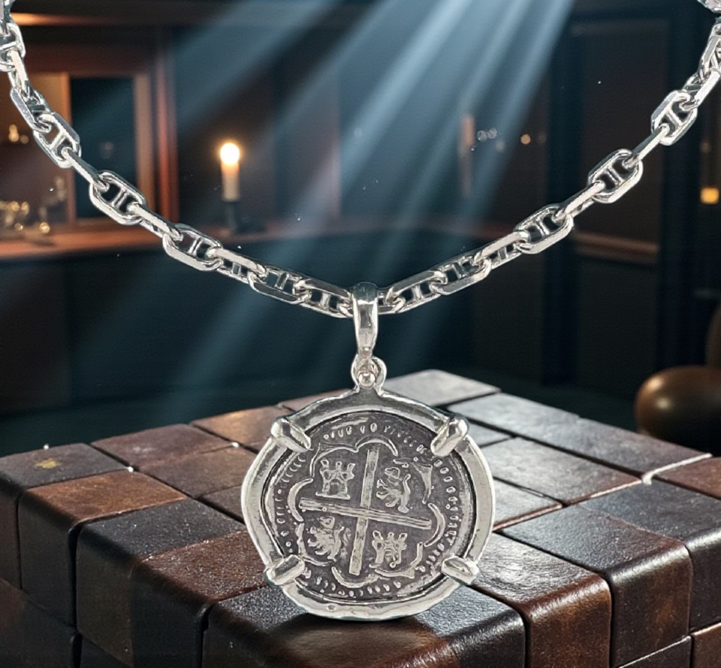 NUESTRA SENORA DE ATOCHA SOLID SILVER COIN PENDANT
