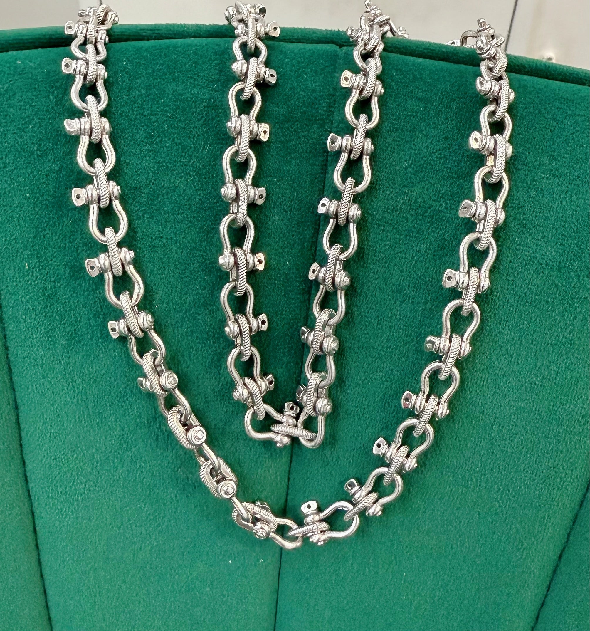 HEAVY HANDMADE 925 STERLING SILVER SHACKLE LINK CHAIN 7MM