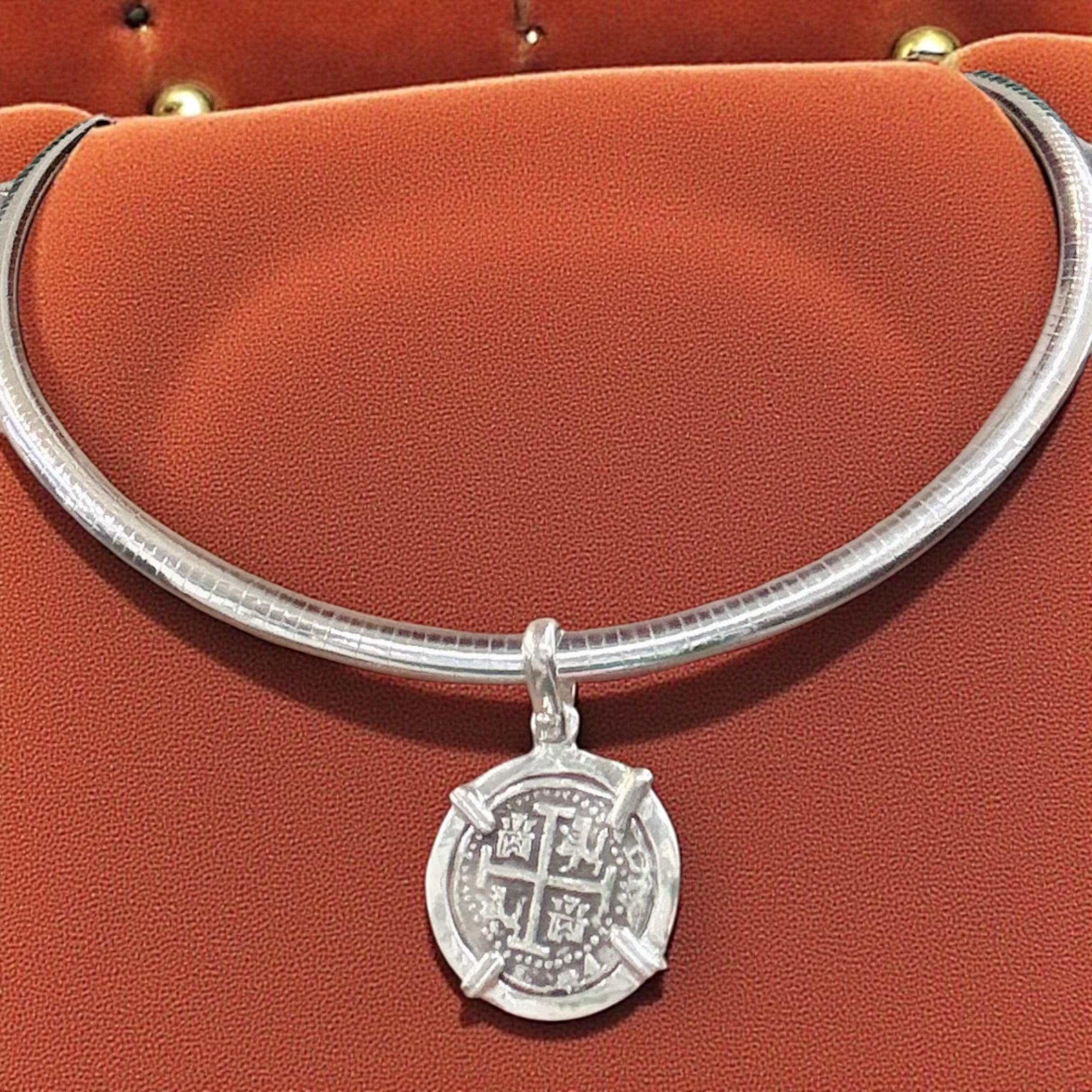 Atocha silver coin pendant on Omega chain 6mm