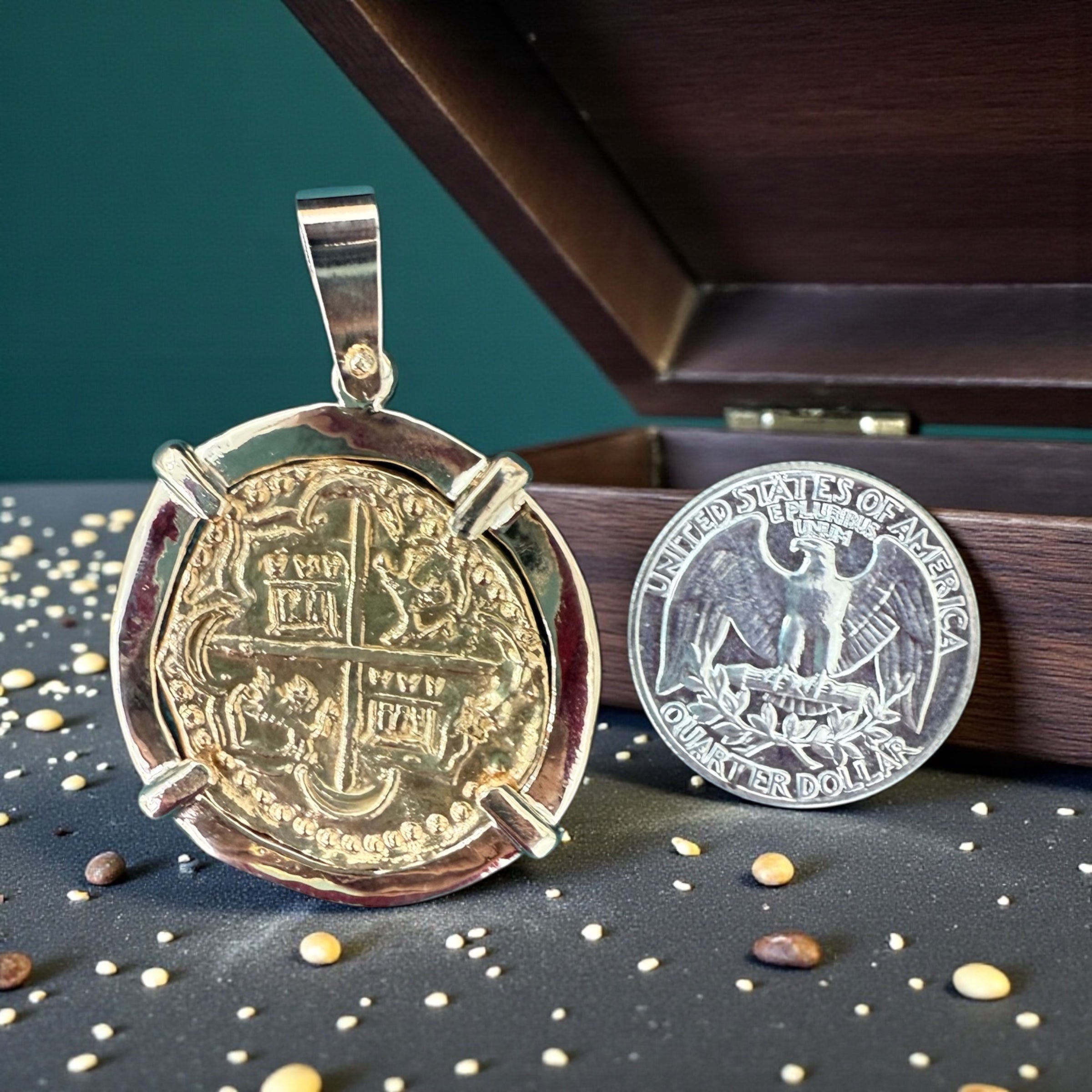 MUSEUM QUALITY ATOCHA SHIPWRECK GOLD COIN PENDANT HANDMADE WITH 14k SOLID REAL GOLD 14K STAMPED