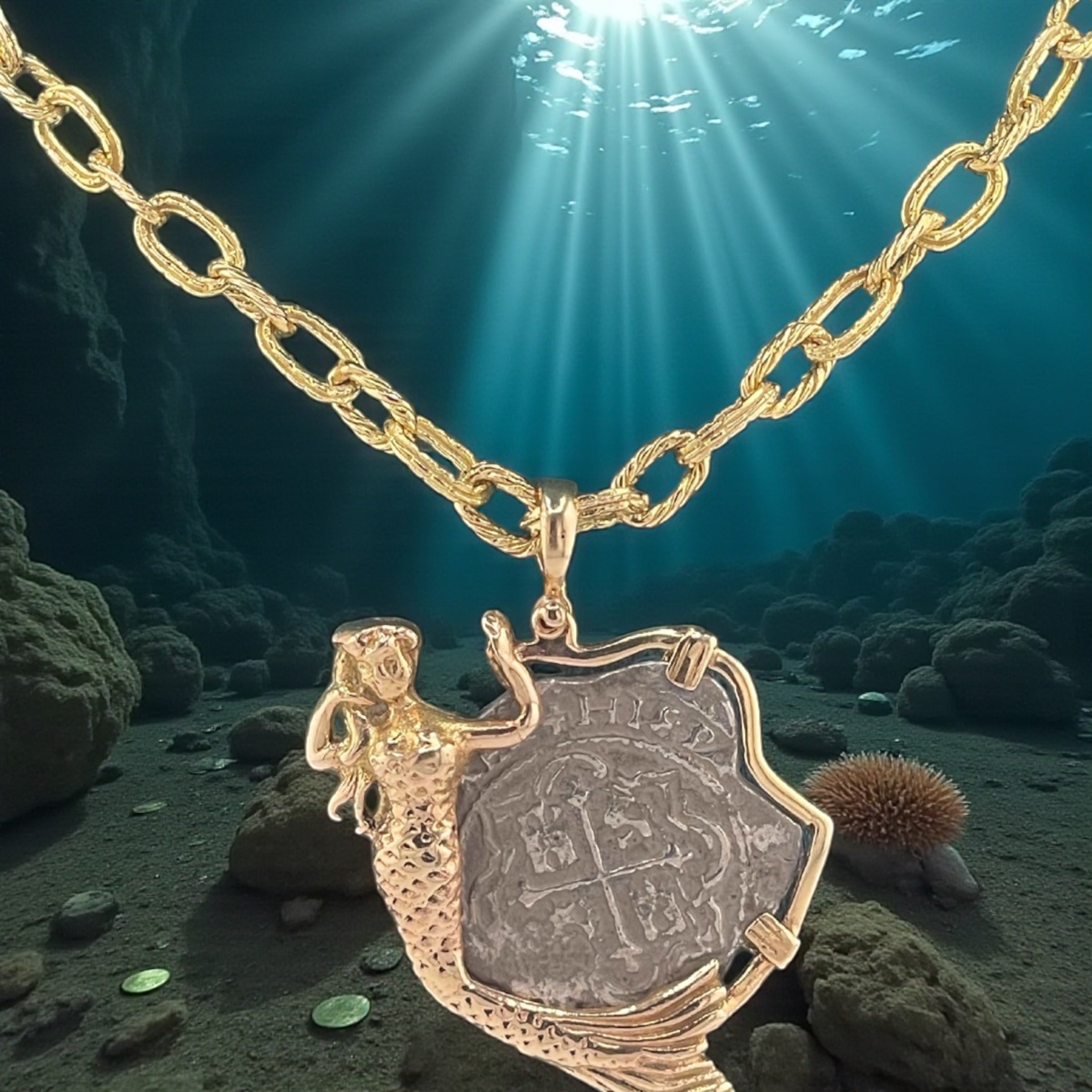 ATOCHA SHIPWRECK SILVER COIN PENDANT IN 14KT SOLID MERMAID GOLD BEZEL