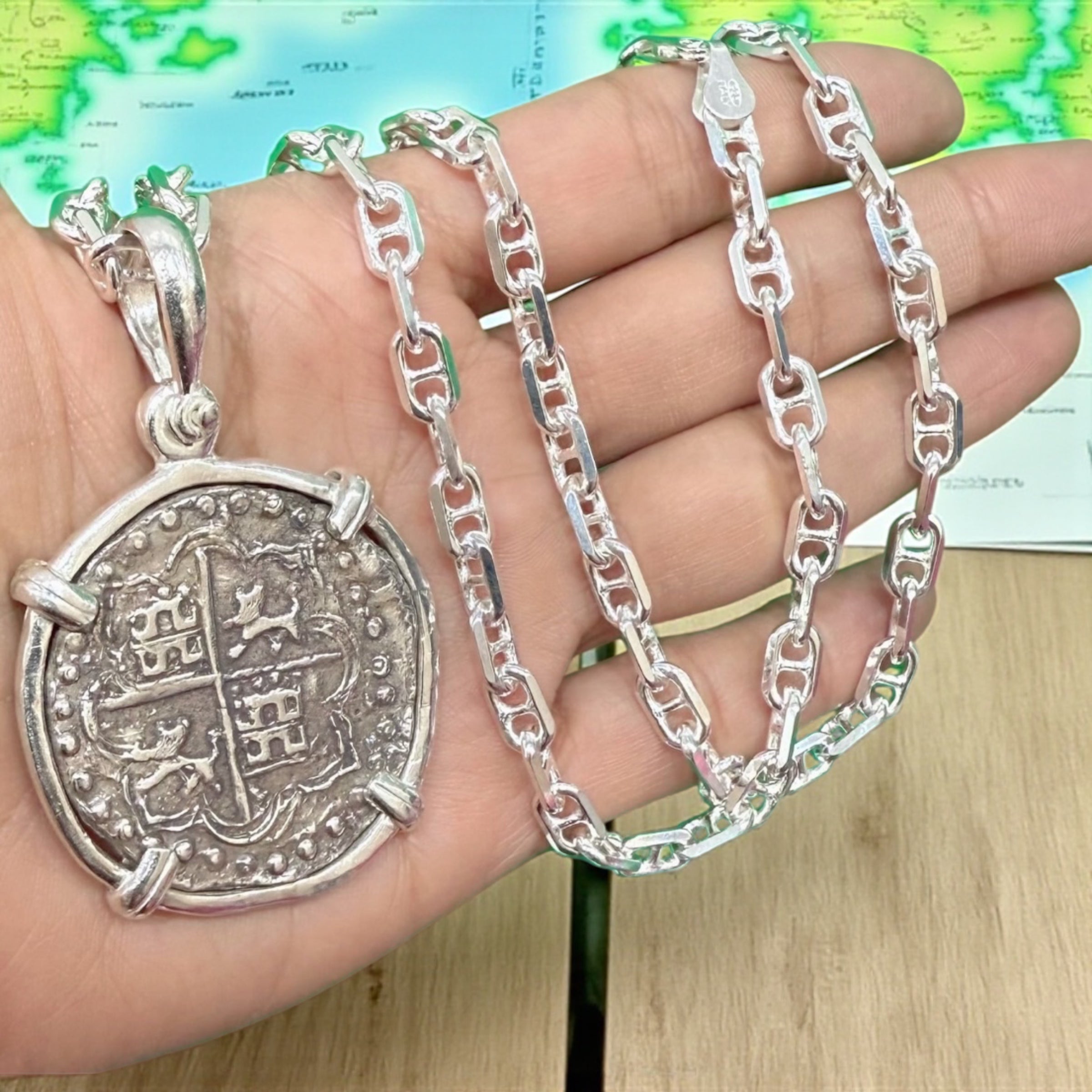 ATOCHA SOLID SILVER COIN PENDANT LARGE SIZE