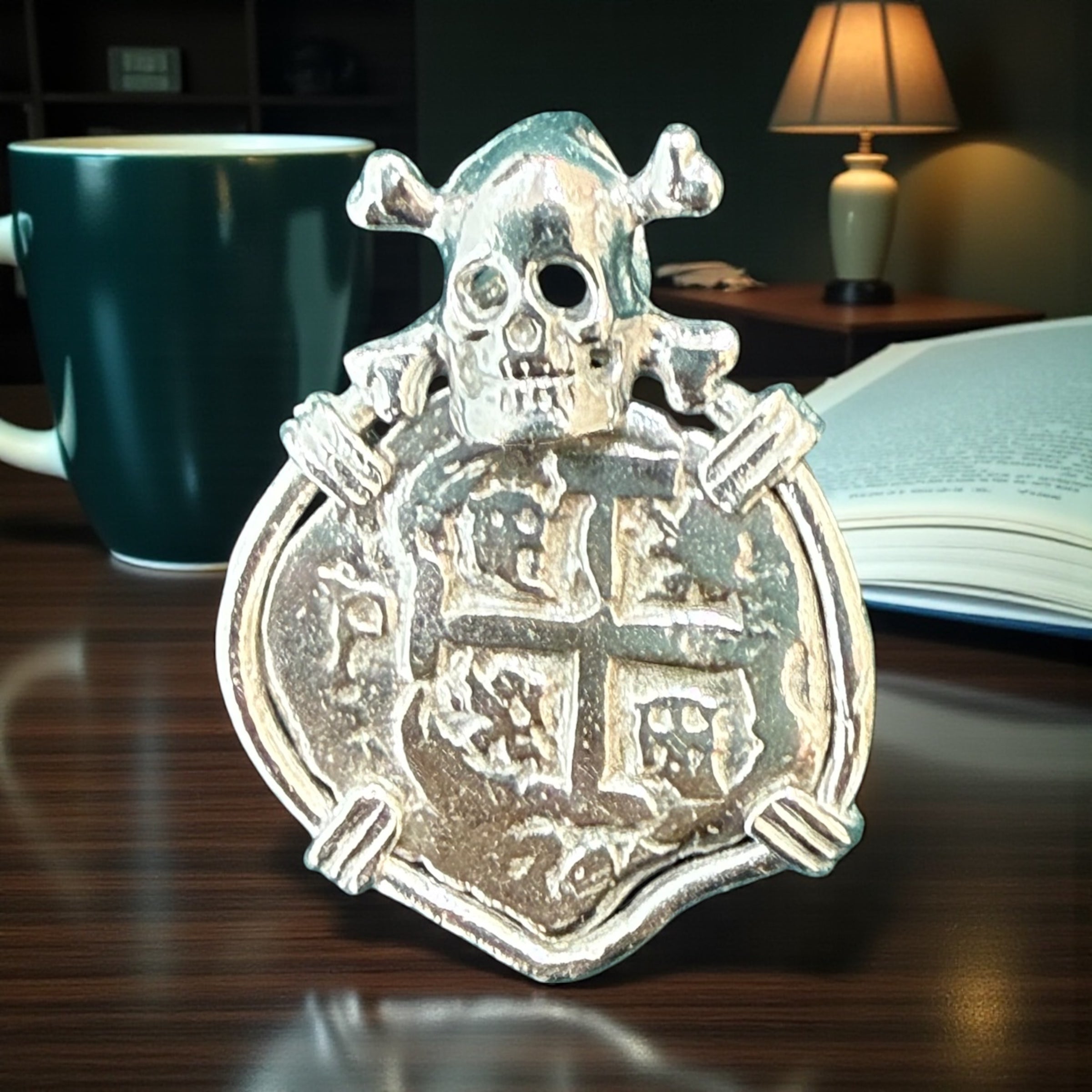 ATOCHA sterling silver skull coin pendant