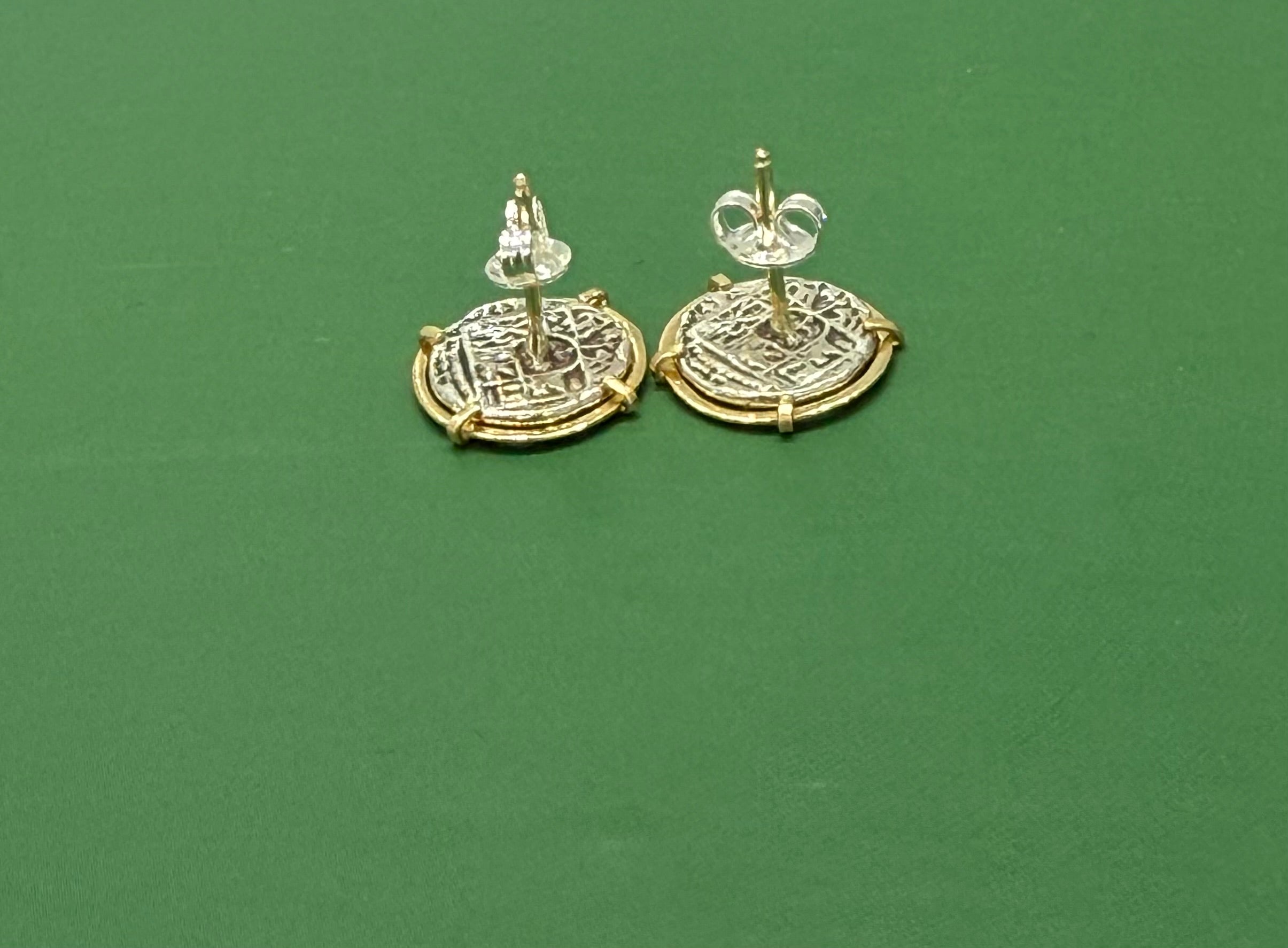 ATOCHA MINI SILVER COIN EARRINGS IN 14k GOLD BEZEL 12MM