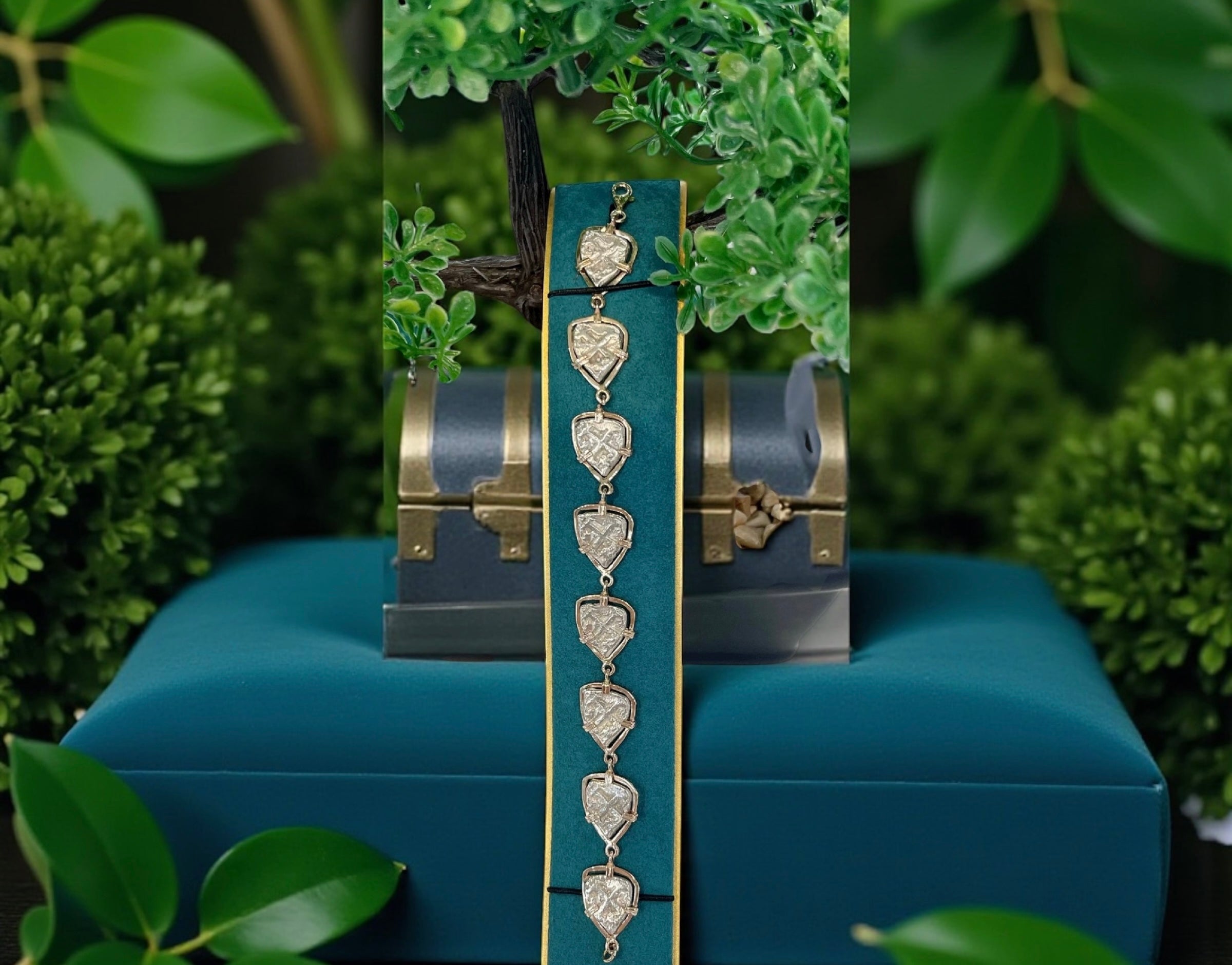 SENORA DE ATOCHA SOLID SILVER COIN BRACELET IN 14K SOLID GOLD BEZEL