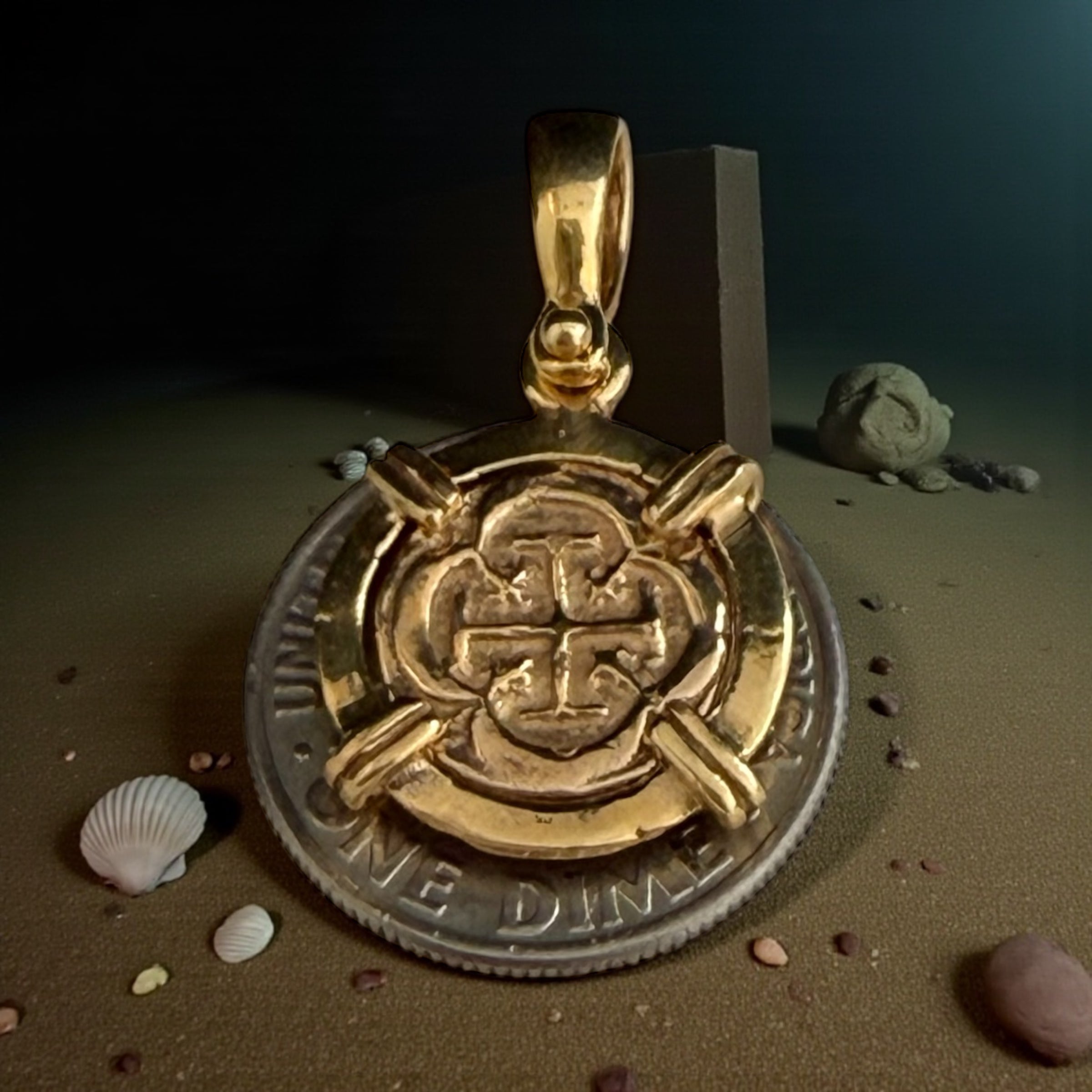 MUSEUM QUALITY ATOCHA SHIPWRECK MINI GOLD COIN PENDANT HANDMADE WITH 14k SOLID GOLD 13MM
