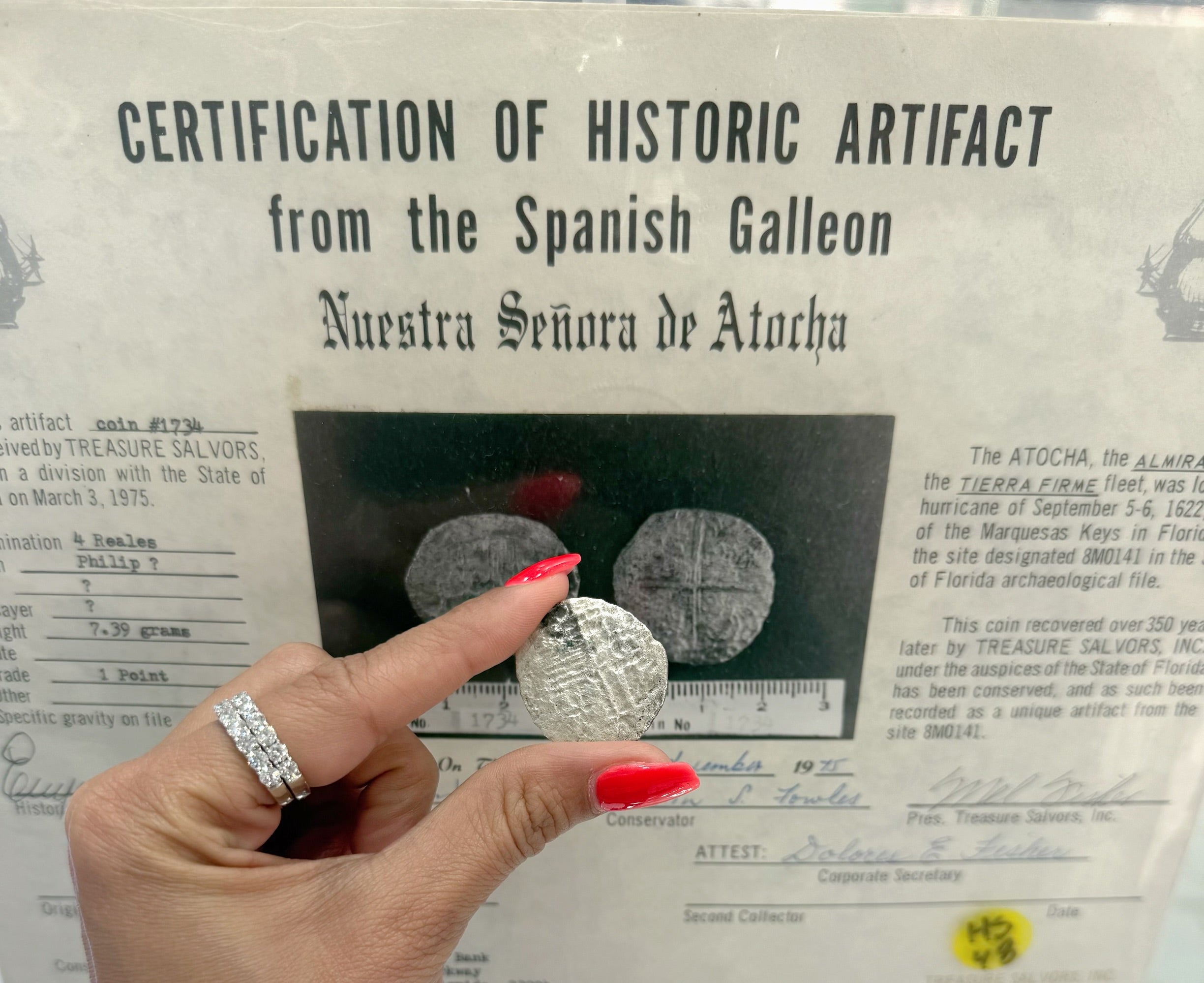 ACTUAL COIN NUESTRA SENORA DE ATOCHA SILVER COIN 4 REALE GRADE 1 POINT