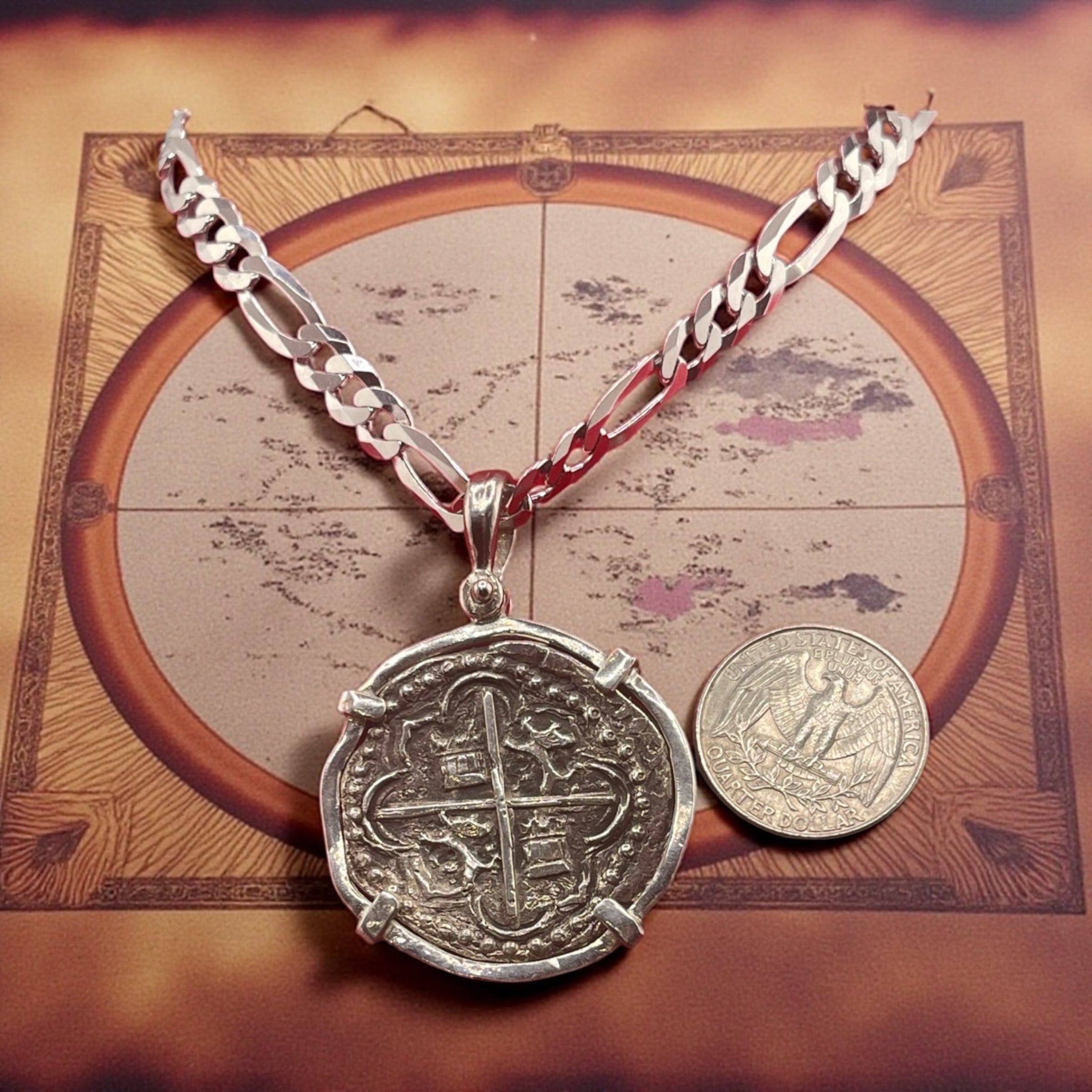 NUESTRA SENORA DE ATOCHA LARGE SILVER COIN PENDANT
