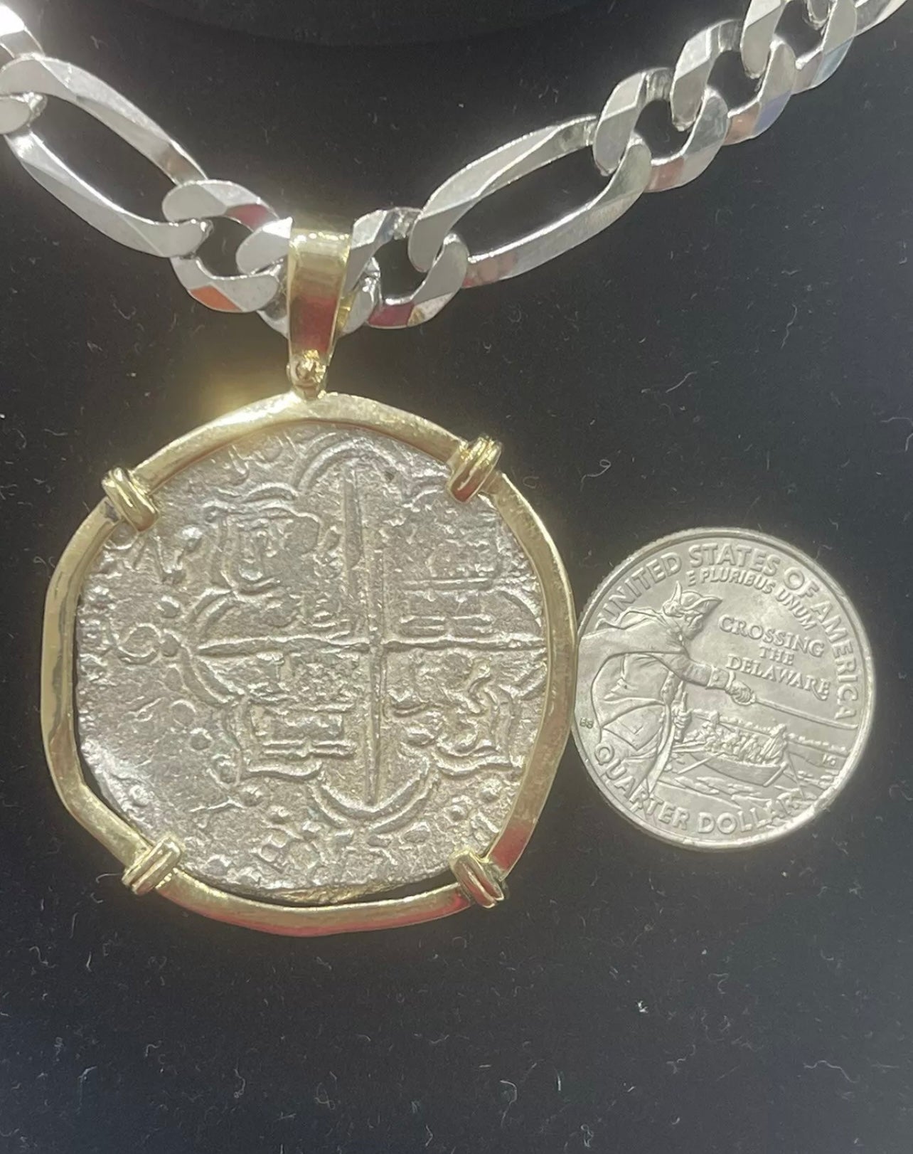 ATOCHA SILVER COIN PENDANT IN 14K REAL SOLID GOLD BEZEL