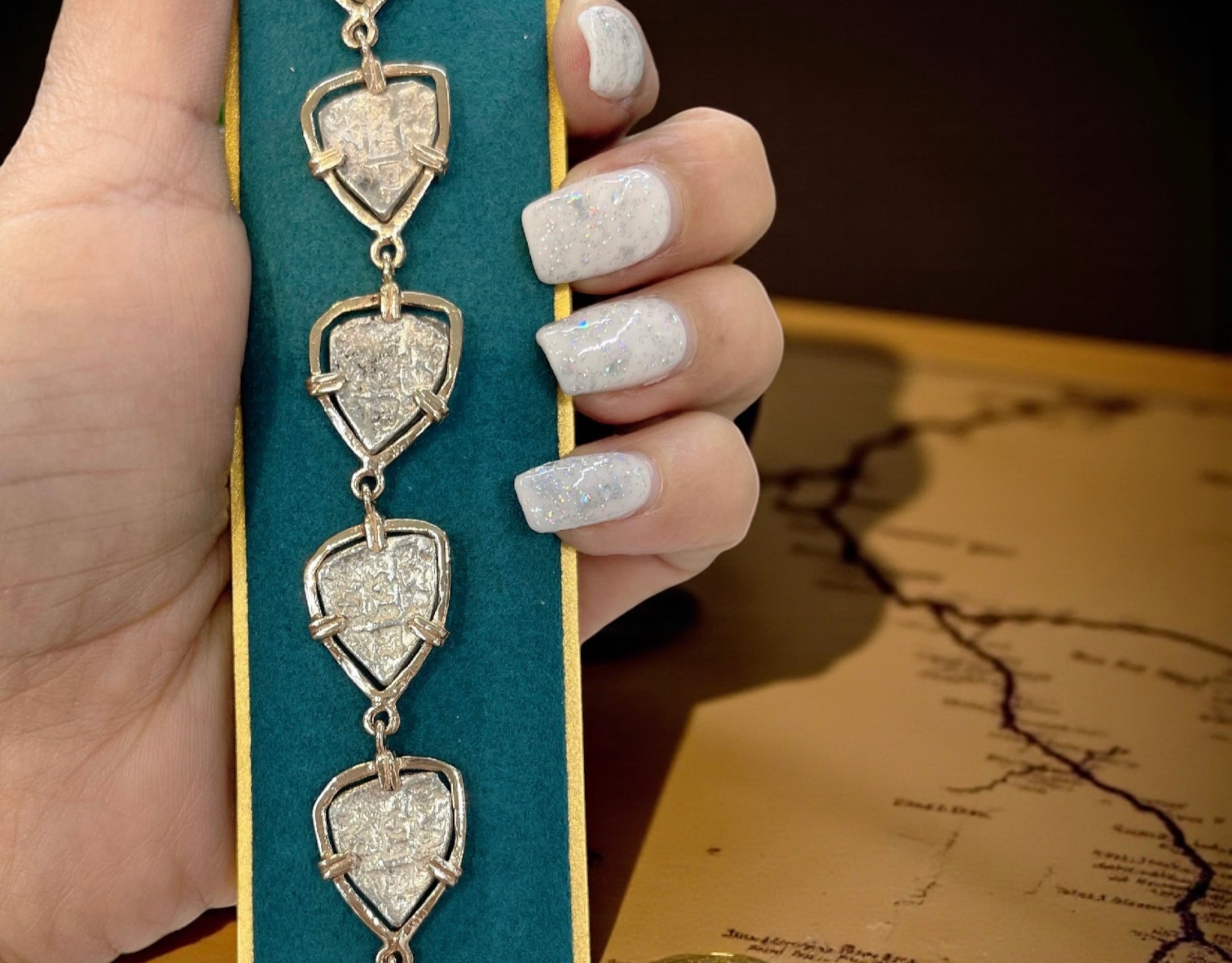 SENORA DE ATOCHA SOLID SILVER COIN BRACELET IN 14K SOLID GOLD BEZEL