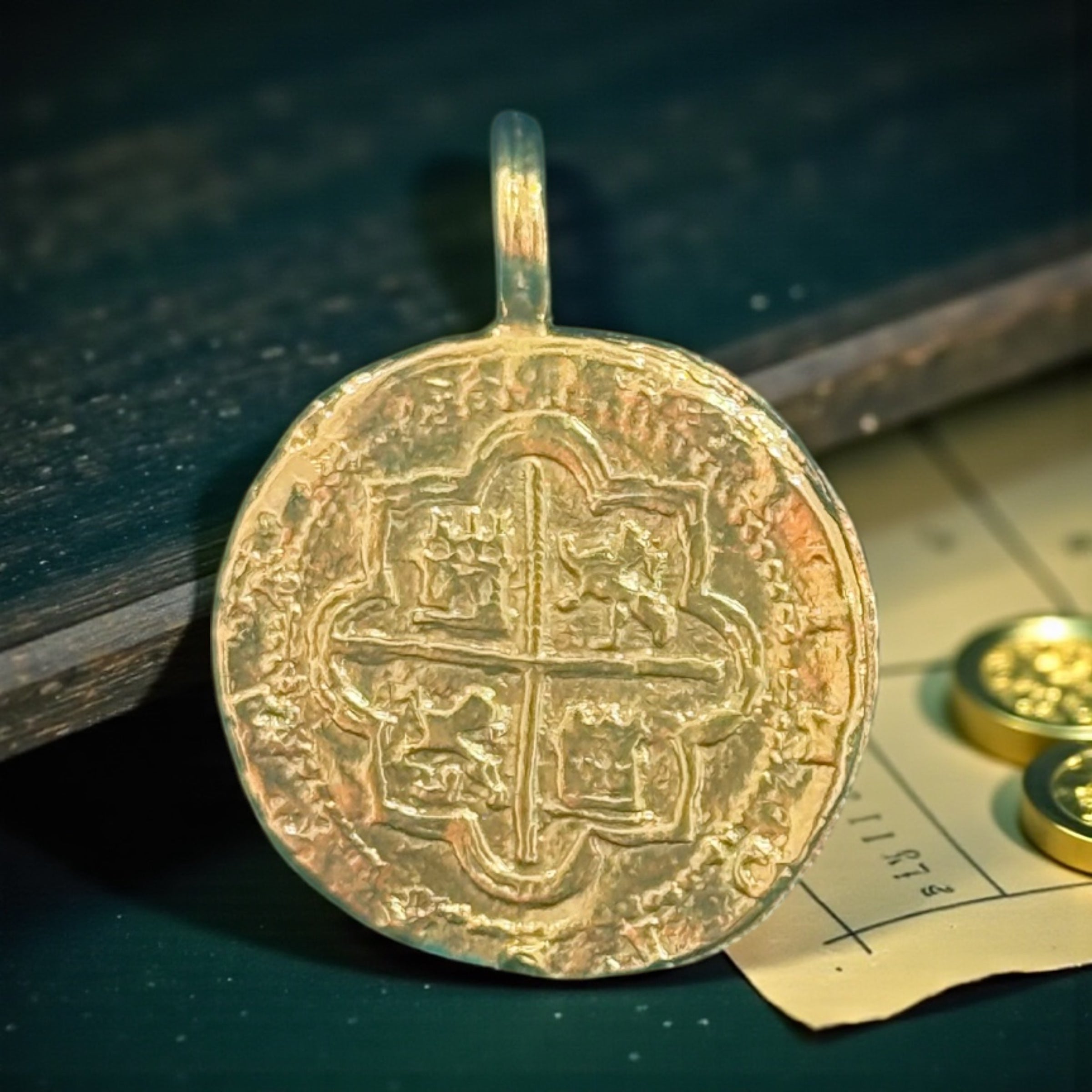 MUSEUM QUALITY RECREATION OF ATOCHA SHIPWRECK GOLD COIN PENDANT HANDMADE WITH 14K REAL GOLD