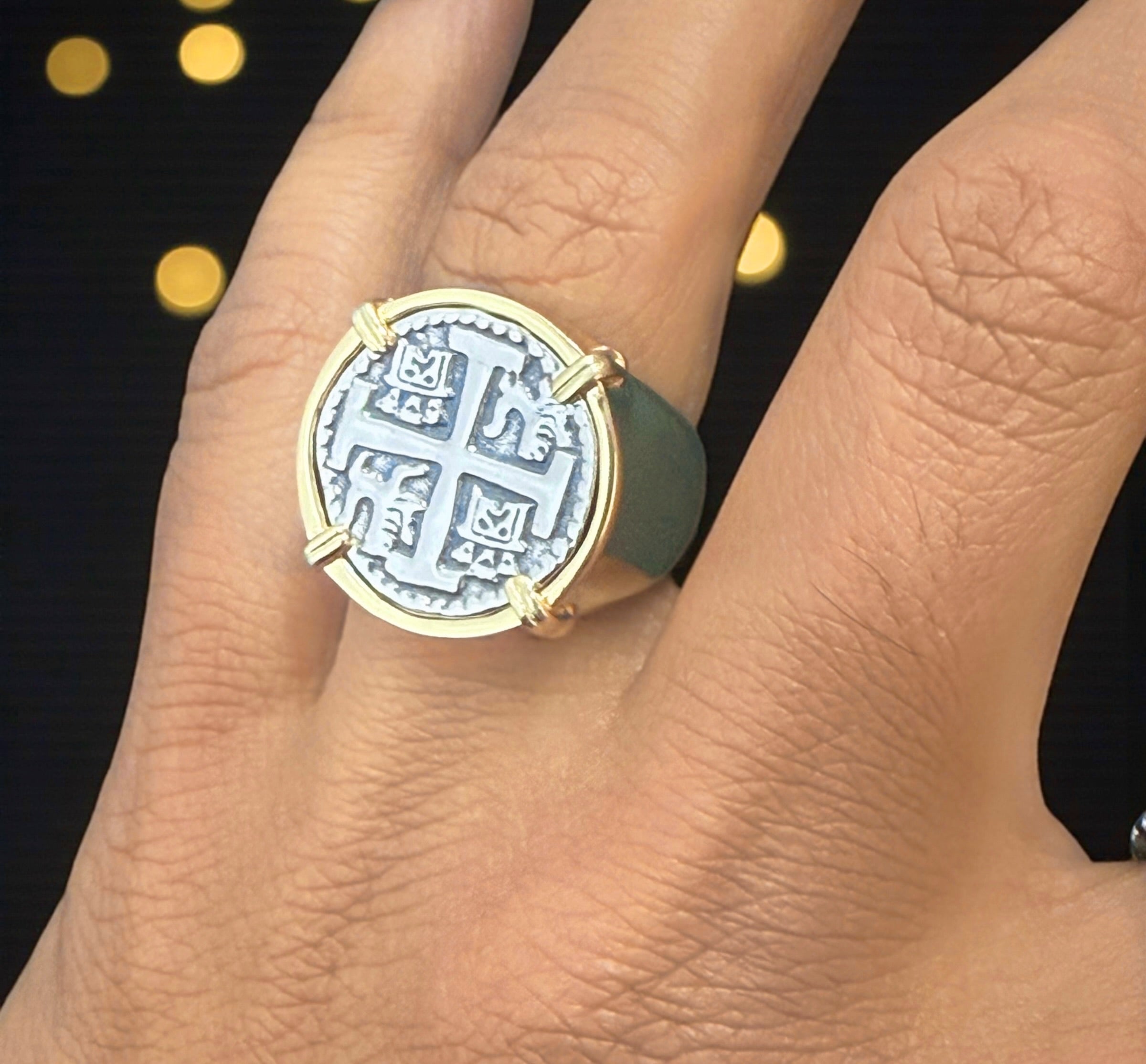 NUESTRA SENORA DE ATOCHA SILVER COIN RING IN 14k GOLD VERMAIL
