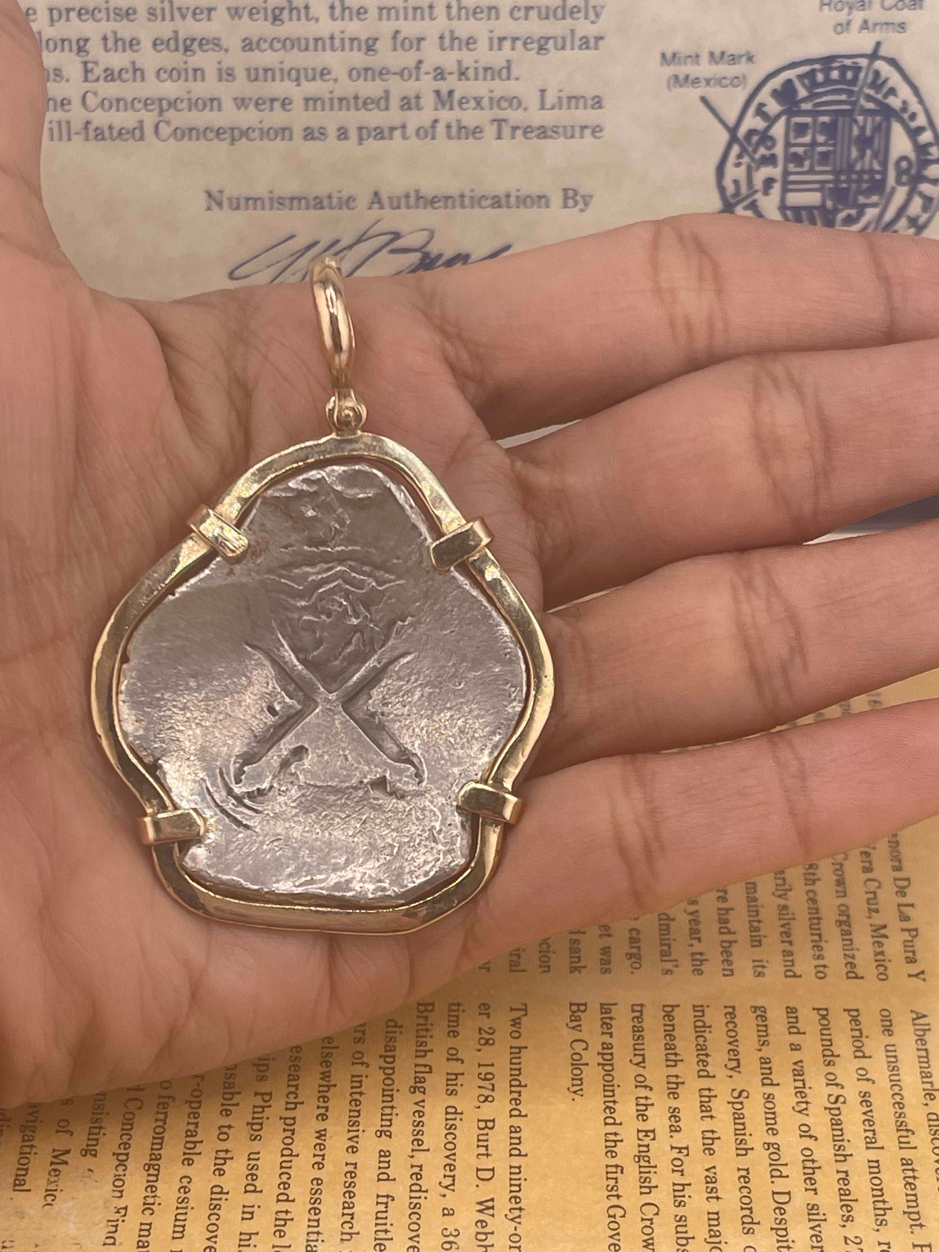 TREASURE OF THE CONCEPCION 1641 COIN “PIECE OF EIGHT”BEZELED IN 14K SOLID GOLD WITH CERTIFICATE OF AUTHENTICITY