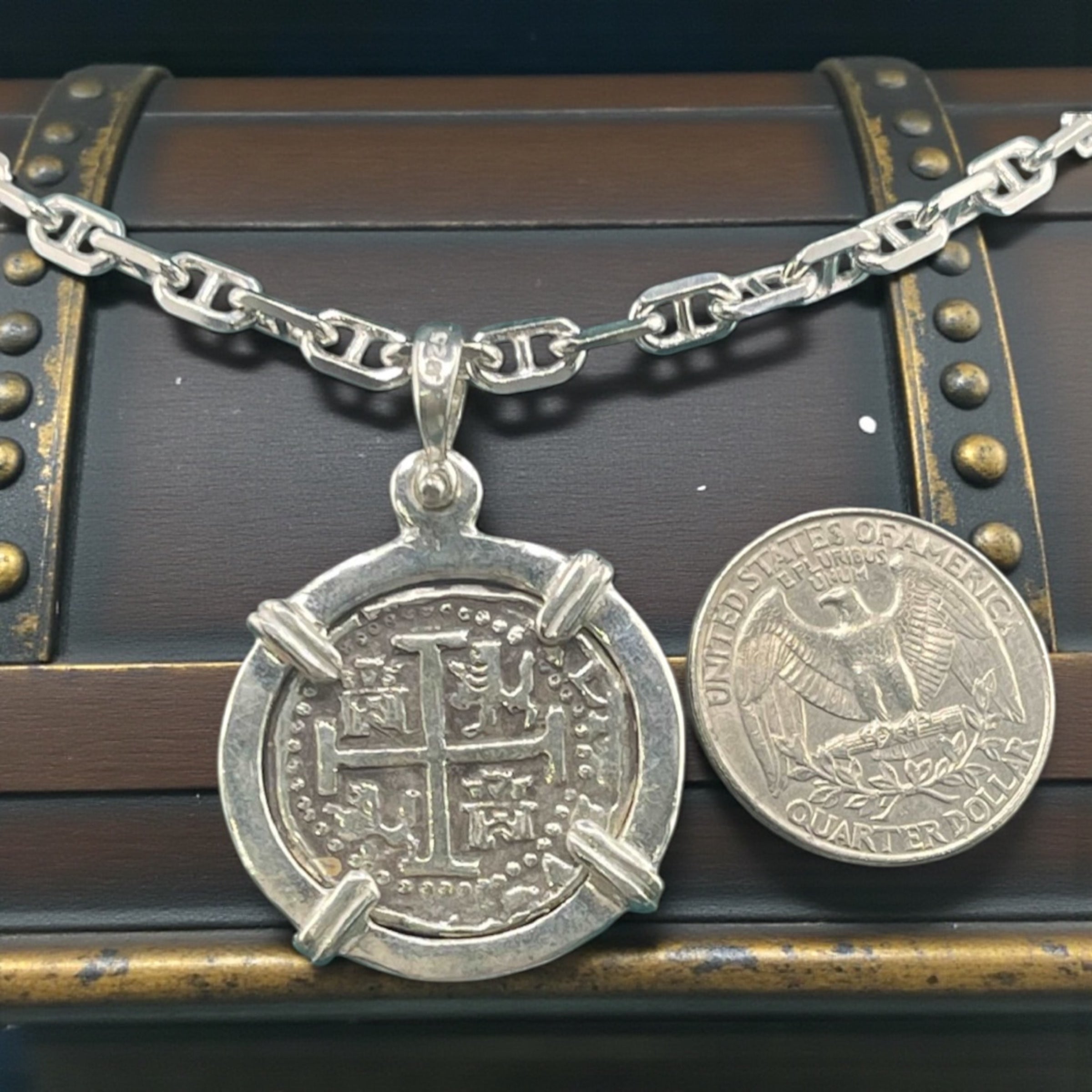 NUESTRA SENORA DE ATOCHA SOLID SILVER COIN PENDANT