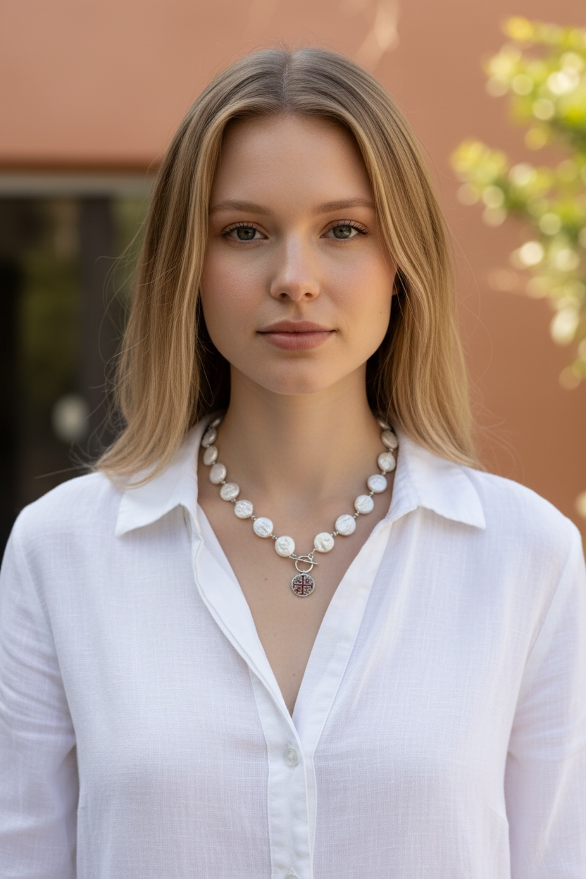 Coin Pearl Toggle Necklace: Atocha Sterling Silver Charm, 925 sterling silver