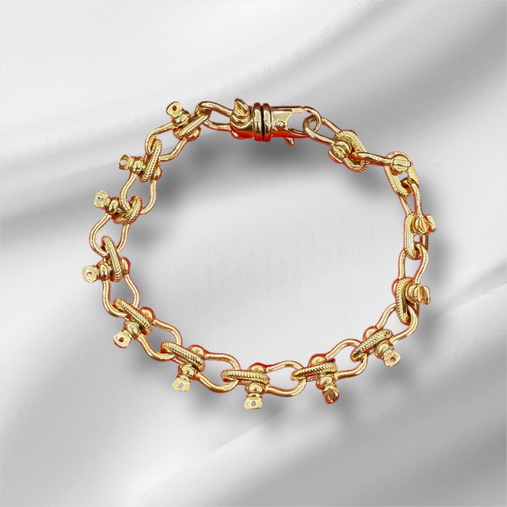 14k solid real gold heavy handmade shackle link bracelet 9.5mm