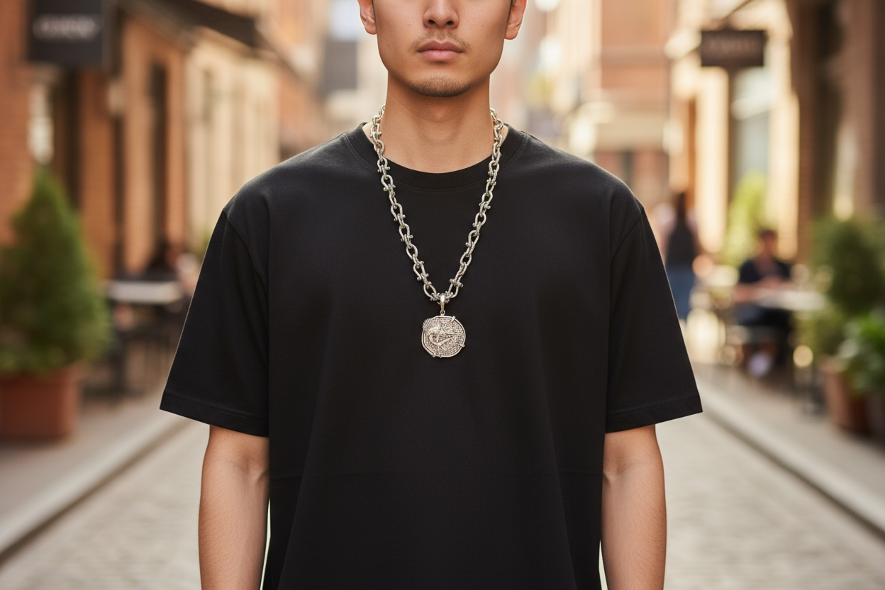 ATOCHA LARGE SILVER COIN PENDANT IN FISH BEZEL