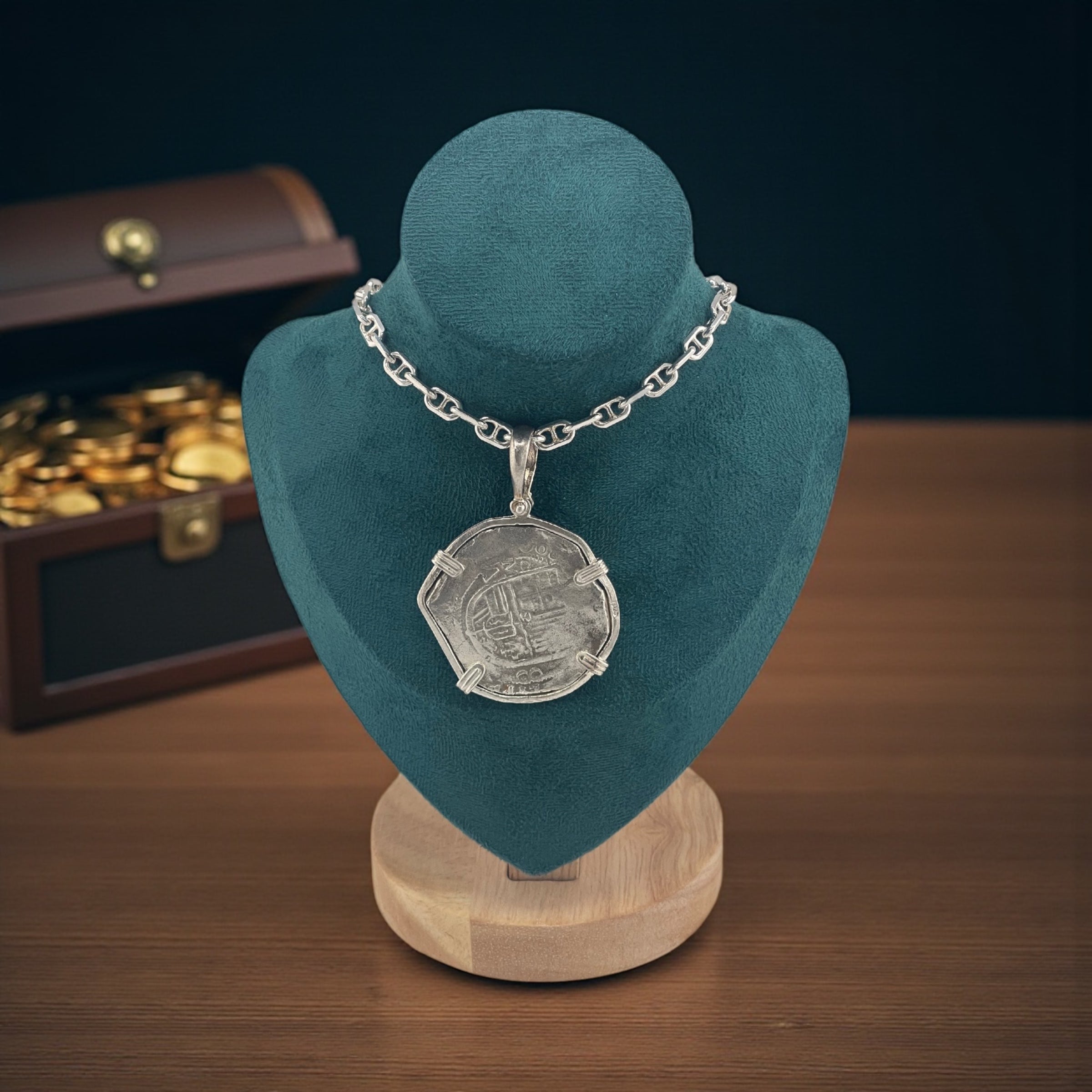 NUESTRA SENORA DE ATOCHA SOLID SILVER LARGE 8 REALE SIZE COIN PENDANT