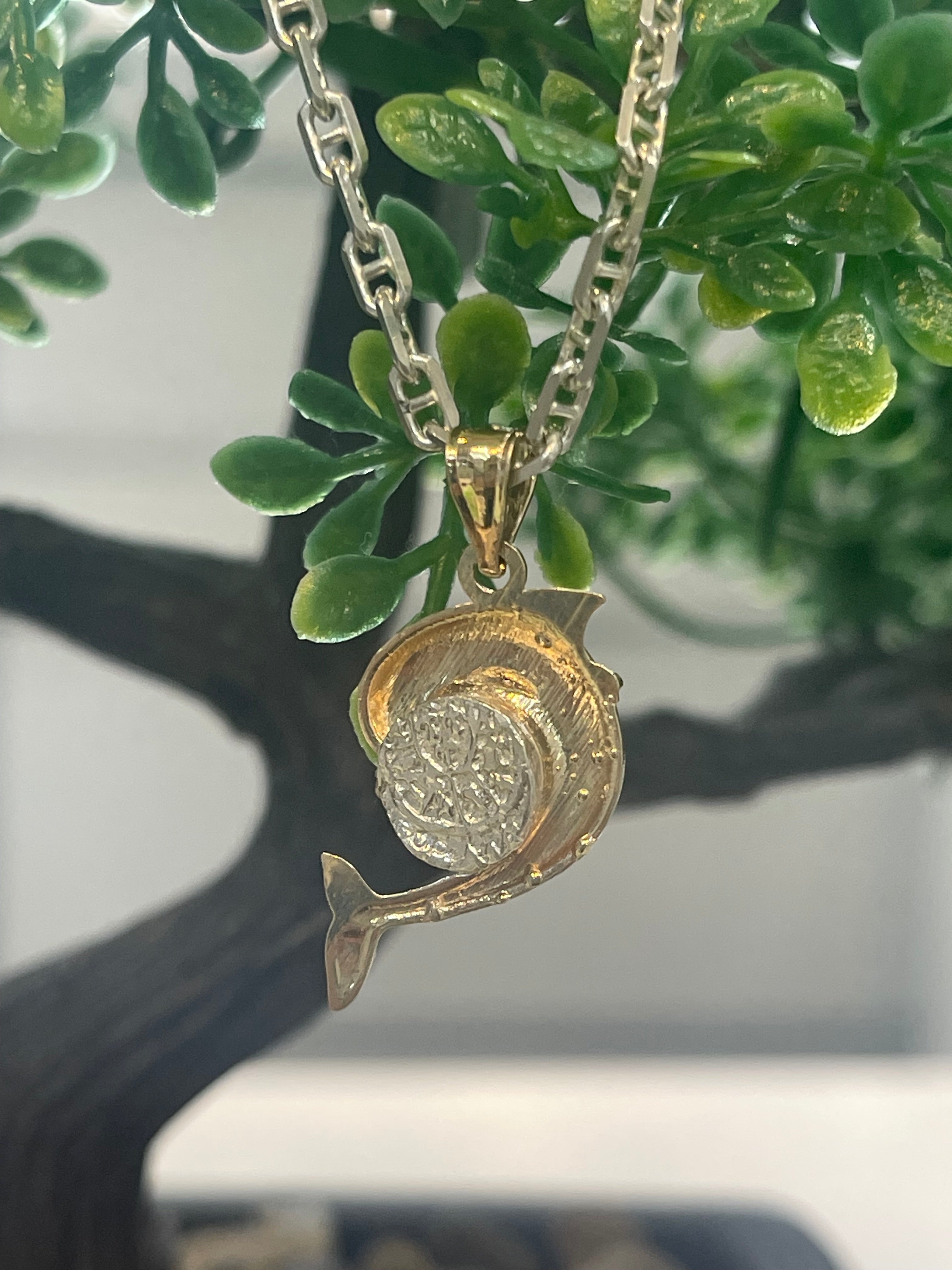 NUESTRA SENORA DE ATOCHA MINI SILVER COIN PENDANT IN 10K REAL GOLD FISH