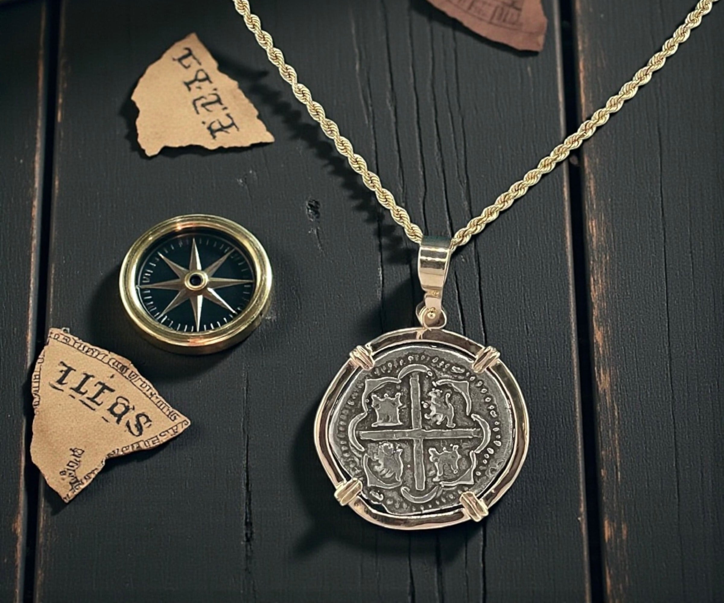 NUESTRA SENORA DE ATOCHA SILVER COIN PENDANT IN 14KT SOLID GOLD BEZEL