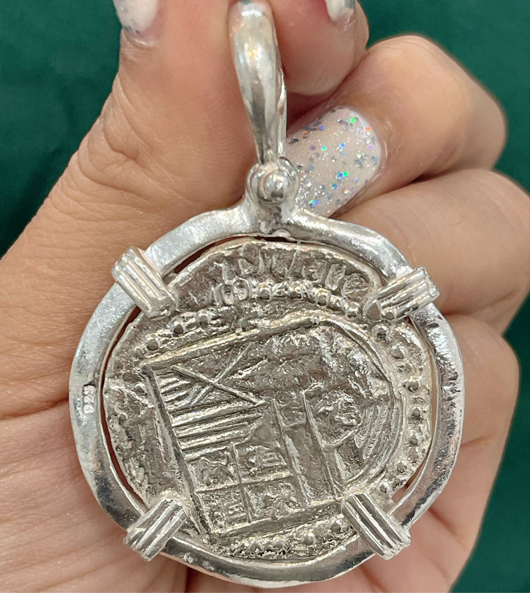 ATOCHA SOLID SILVER HEAVY COIN PENDANT HANDMADE FROM ATOCHA SILVER