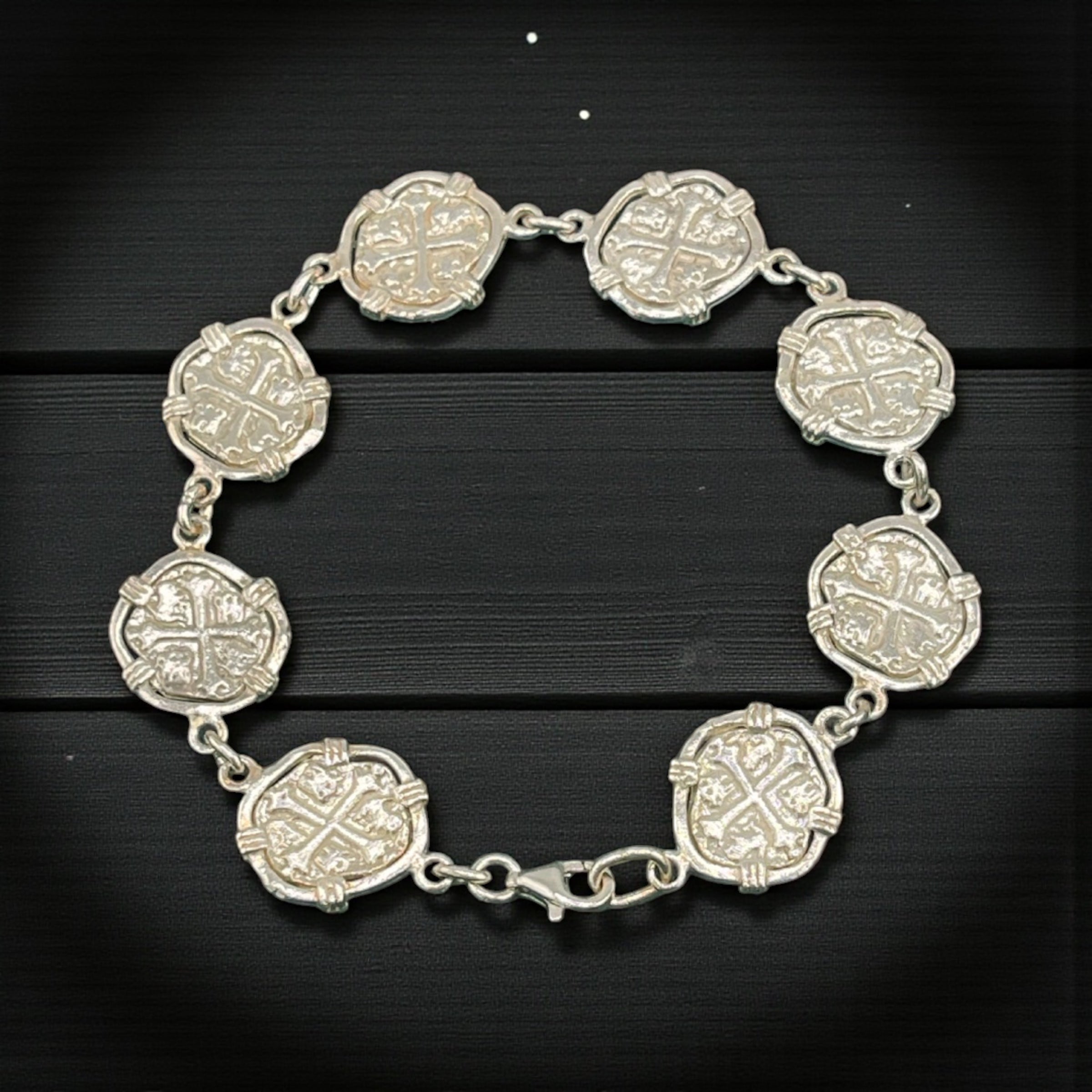 NUESTRA SENORA DE ATOCHA SOLID SILVER COIN BRACELET