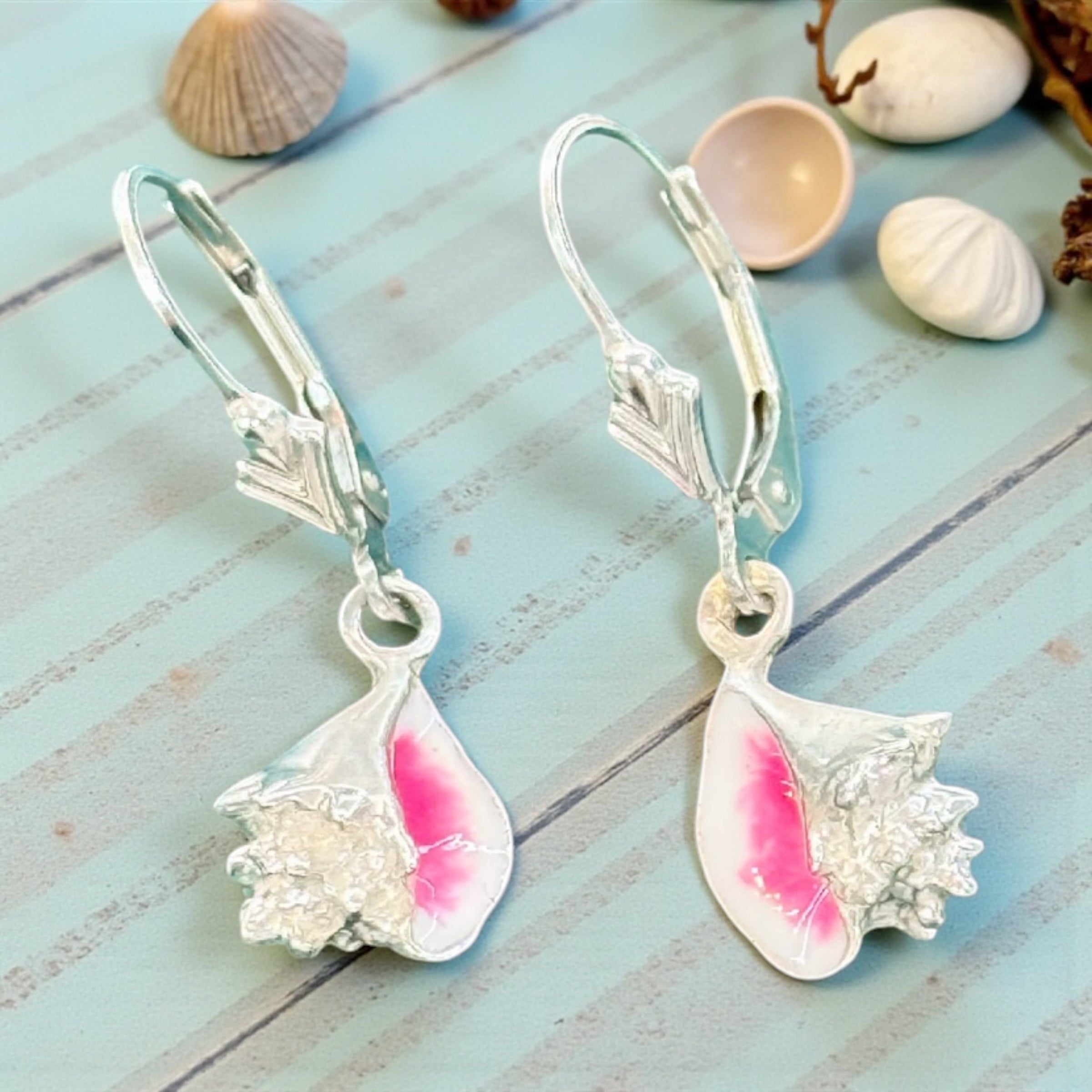 925 sterling silver handmade conch shell earrings