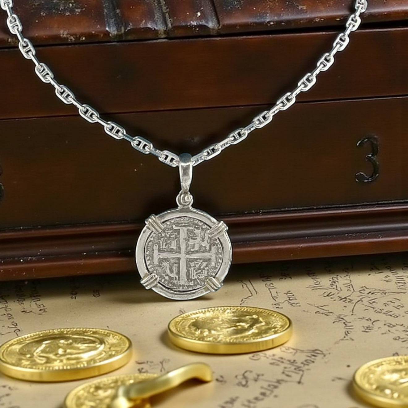 NUESTRA SENORA DE ATOCHA SOLID SILVER COIN PENDANT
