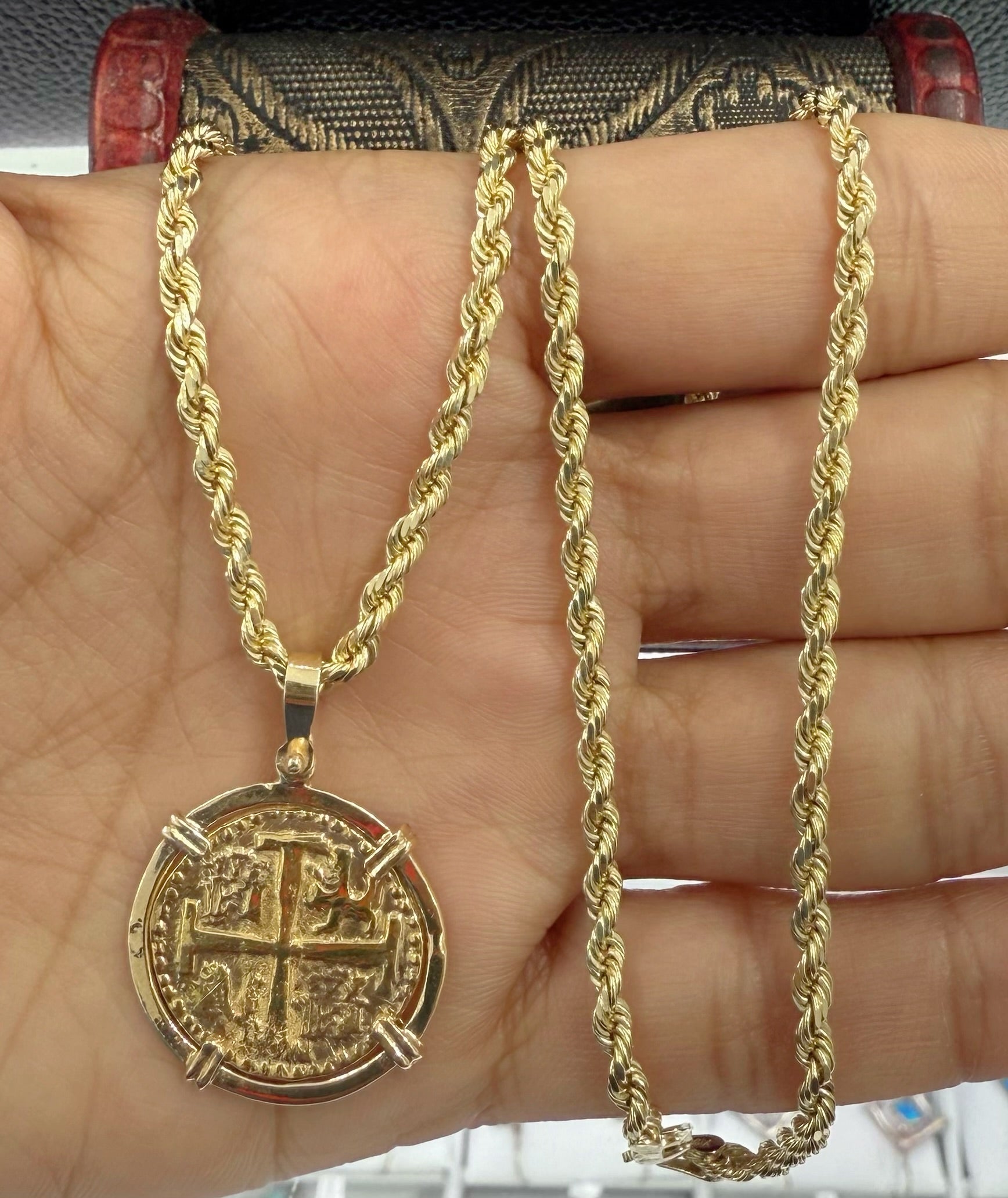 14k solid real gold atocha coin pendant
