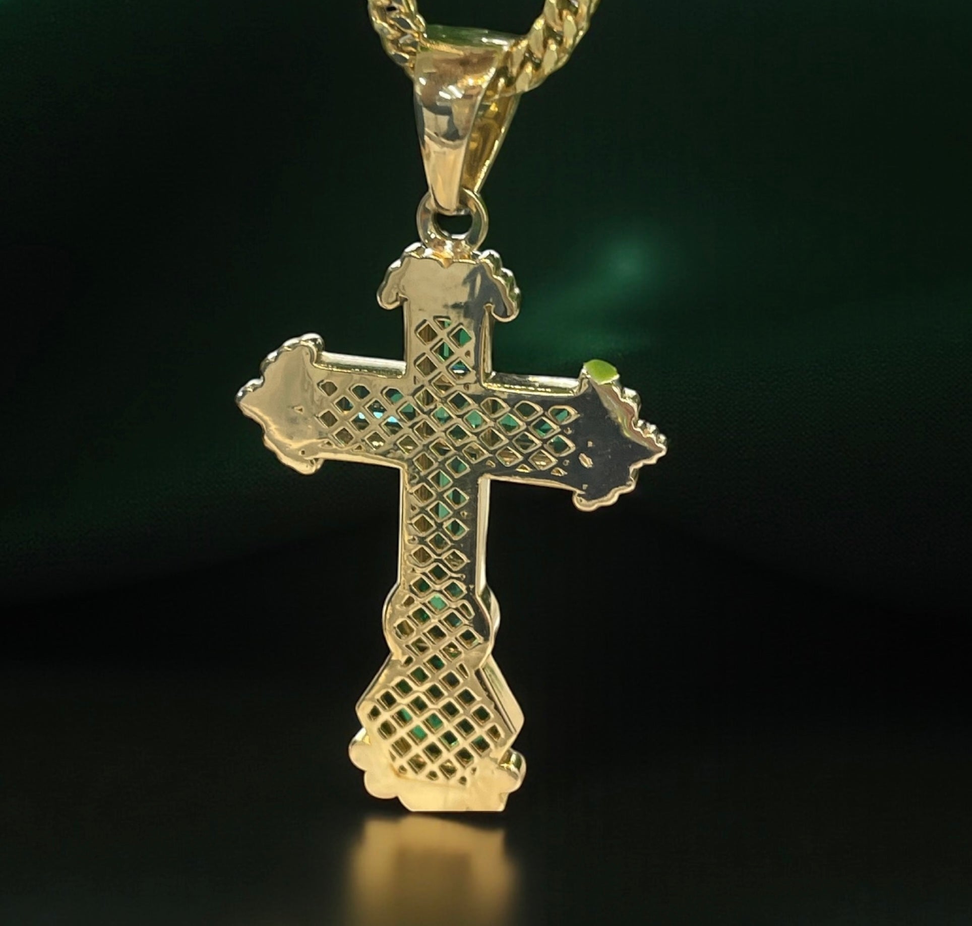 14K REAL SOLID GOLD EMERALD CROSS PENDANT