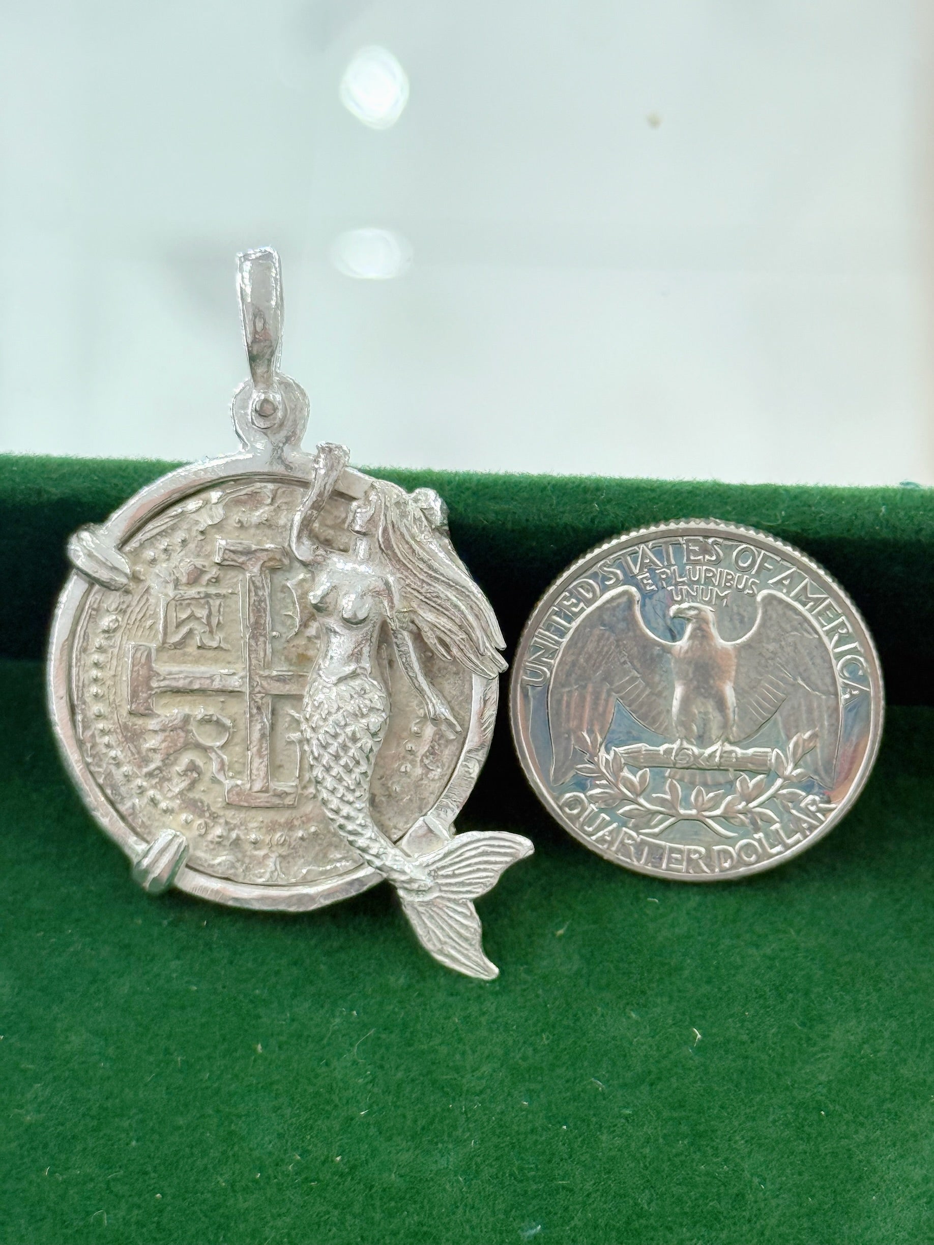ATOCHA SOLID SILVER COIN PENDANT IN BEAUTIFUL MERMAID