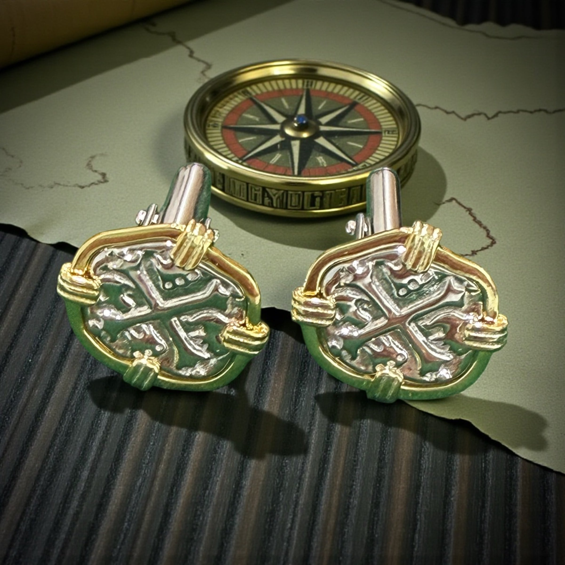 Atocha Shipwreck Coin Cufflinks: 14k Gold vermeil and Sterling Silver