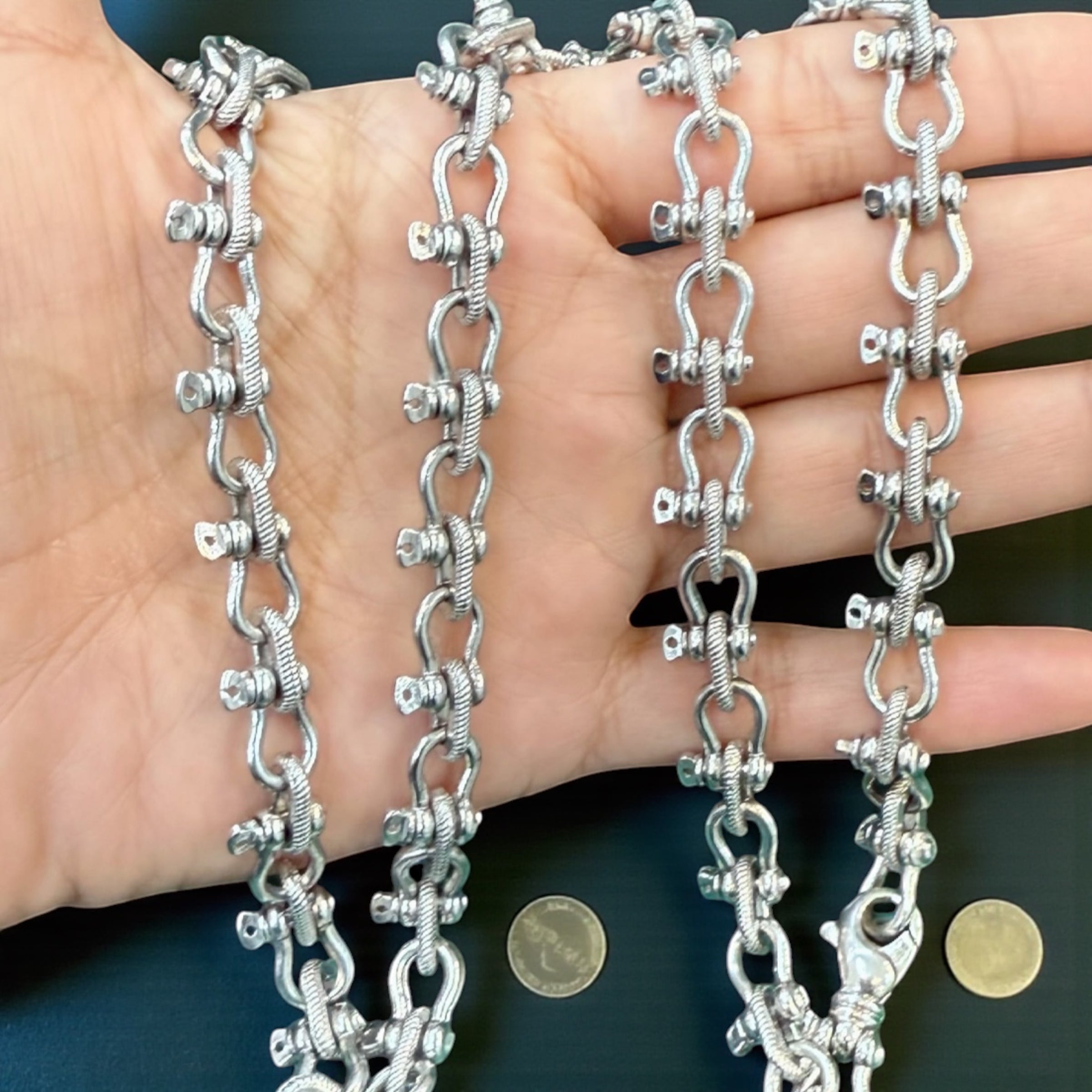 HEAVY HANDMADE 925 STERLING SILVER SHACKLE LINK CHAIN 7MM