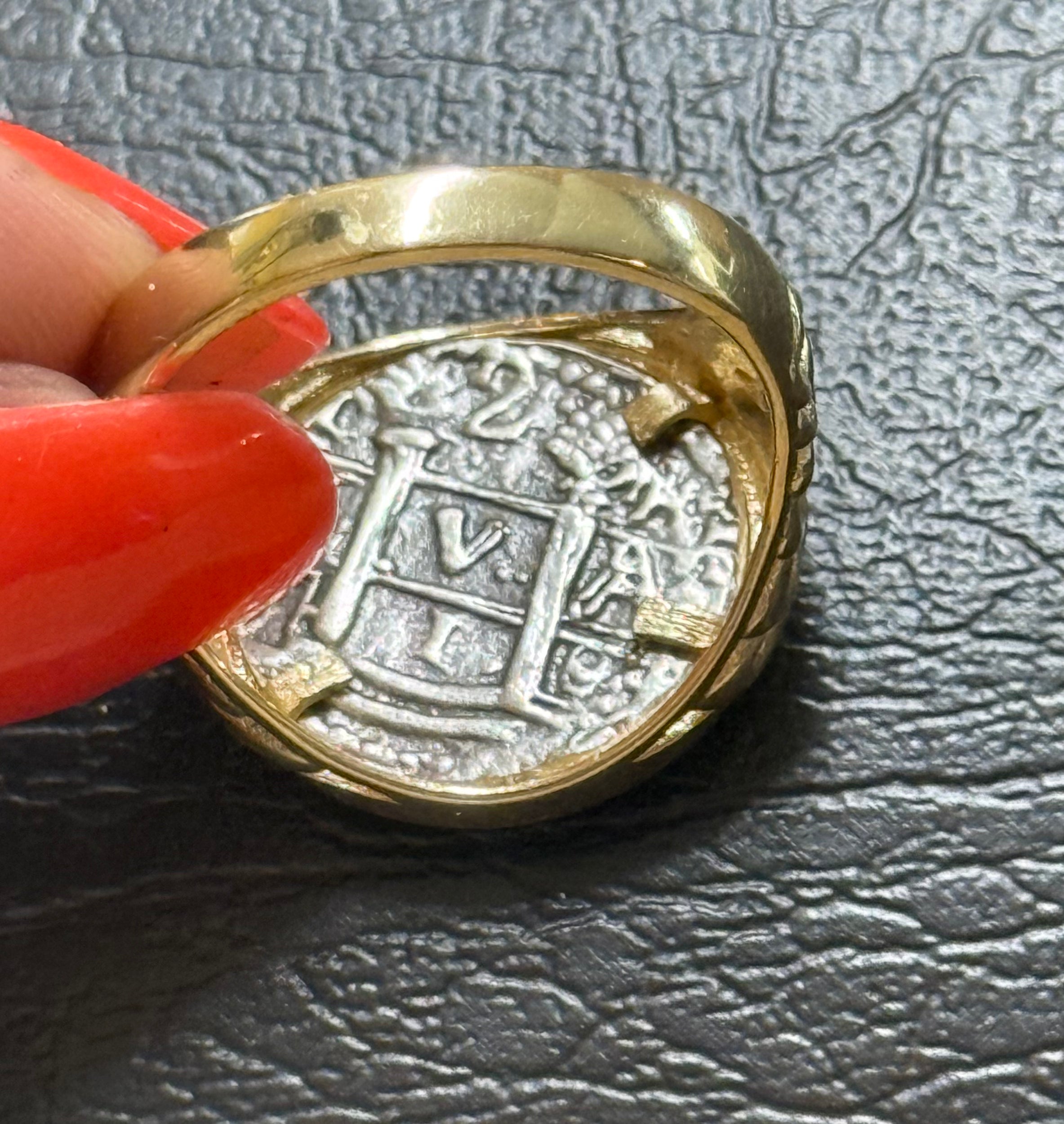 NUESTRA SENORA DE ATOCHA SILVER COIN RING IN 14k SOLID REAL GOLD BEZEL AND BAND
