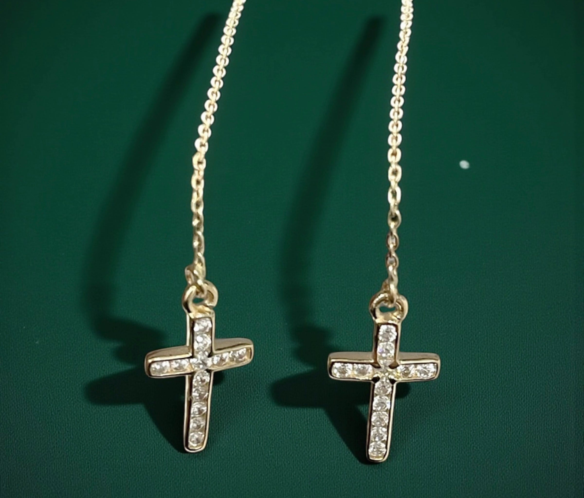 14K REAL GOLD CROSS THREAD EARRINGS.