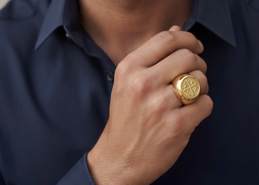 RECREATION OF ATOCHA SILVER COIN RING IN 14k SOLID REAL GOLD BEZEL AND BAND