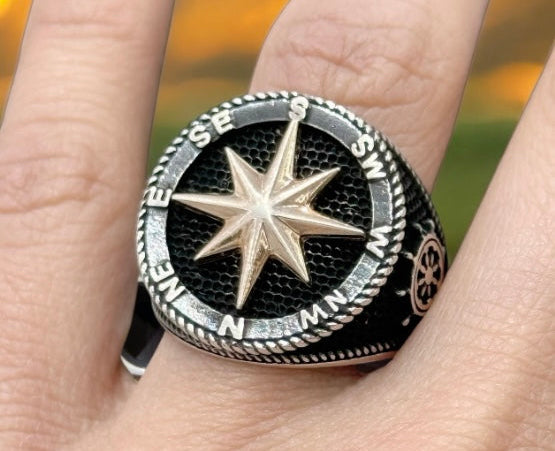 925 Sterling Silver Compass man’s ring