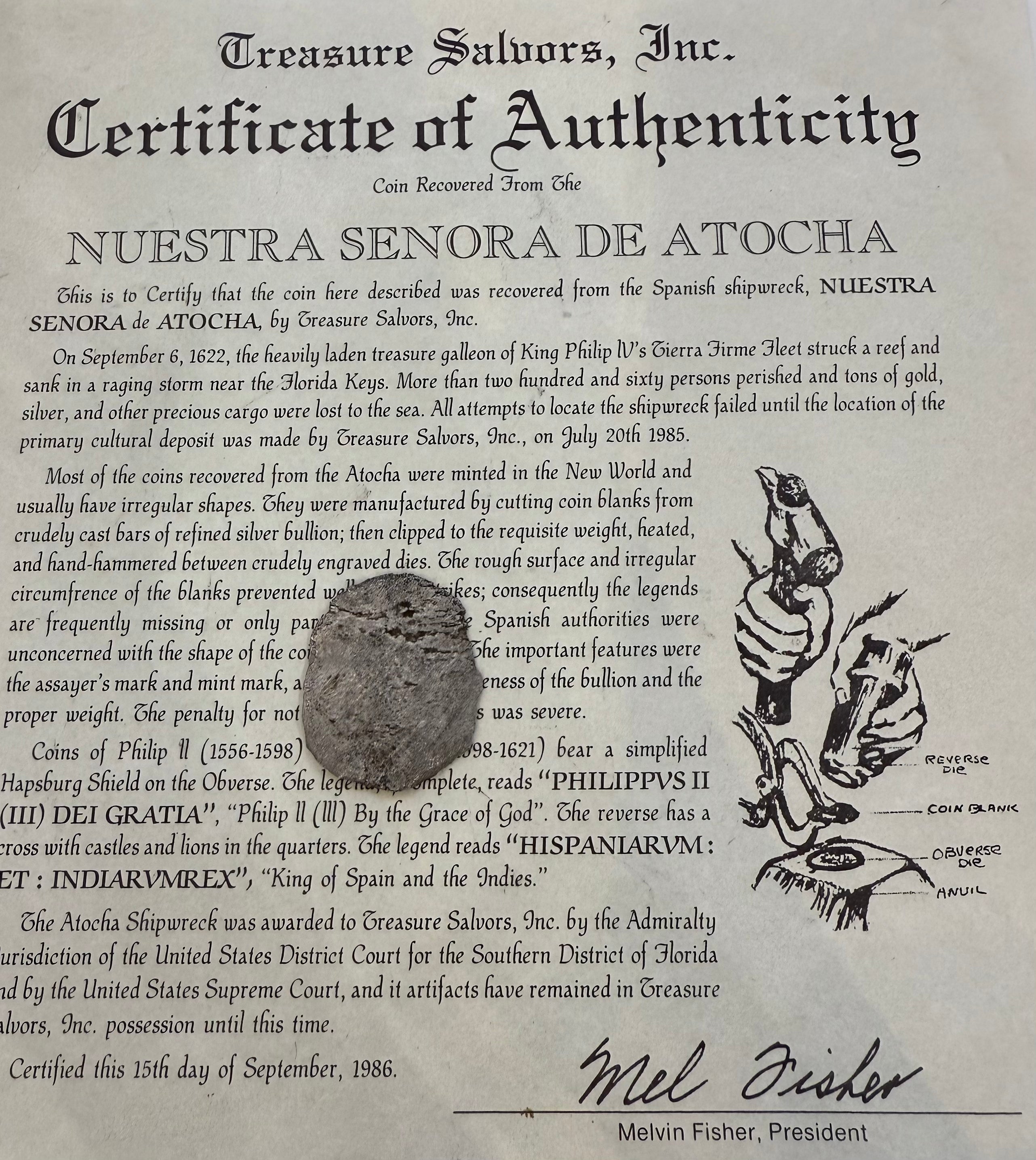 ACTUAL COIN NUESTRA SENORA DE ATOCHA SILVER COIN 8 REALE GRADE 4 SHIPWRECK COIN