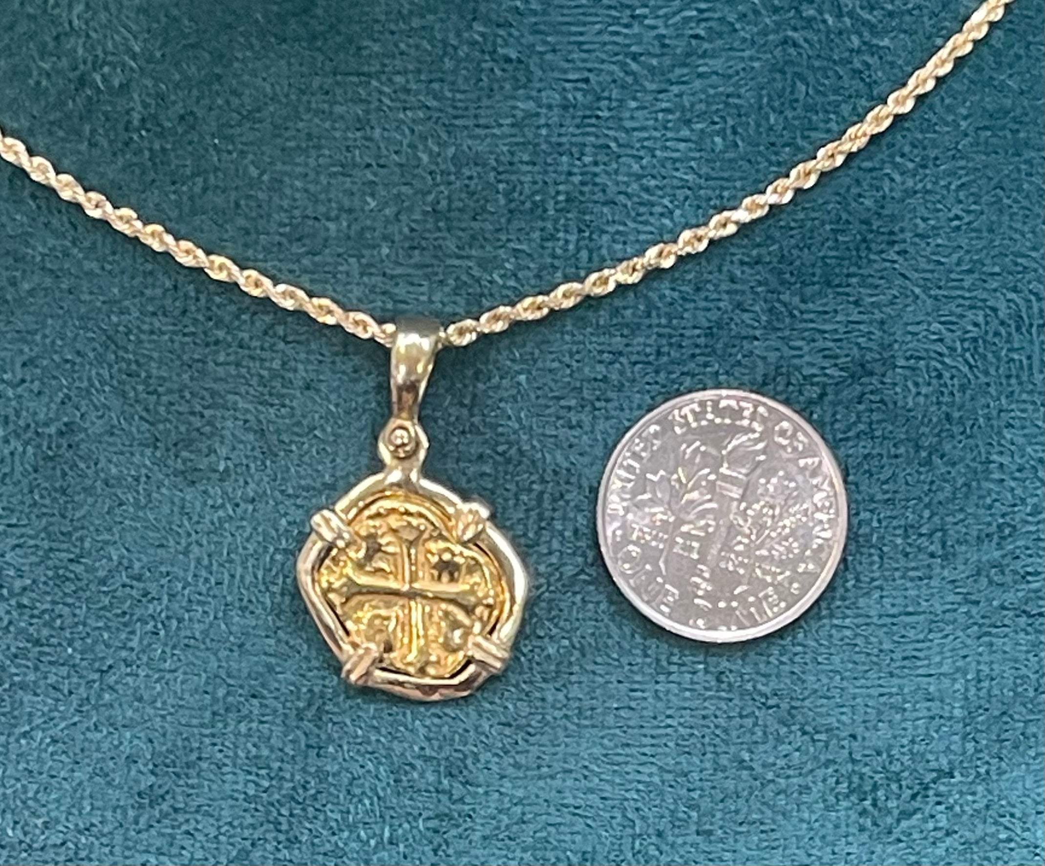 ATOCHA SHIPWRECK GOLD MINI COIN PENDANT HANDMADE WITH 14k SOLID GOLD