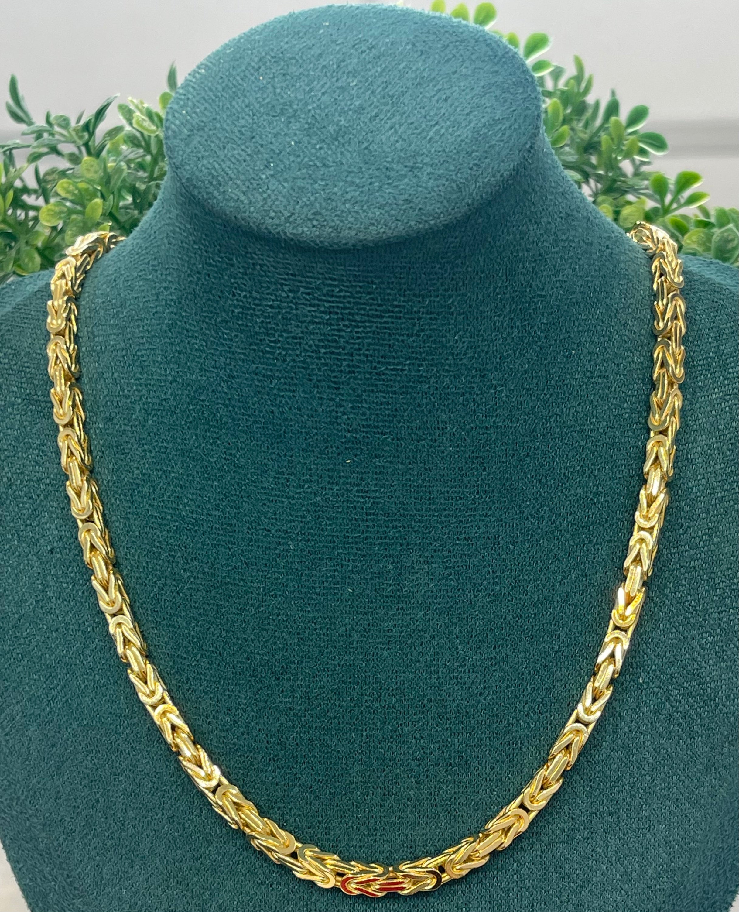 14K SOLID REAL GOLD BEAUTIFUL BYZANTINE CHAIN 4MM (KING’S CHAIN)