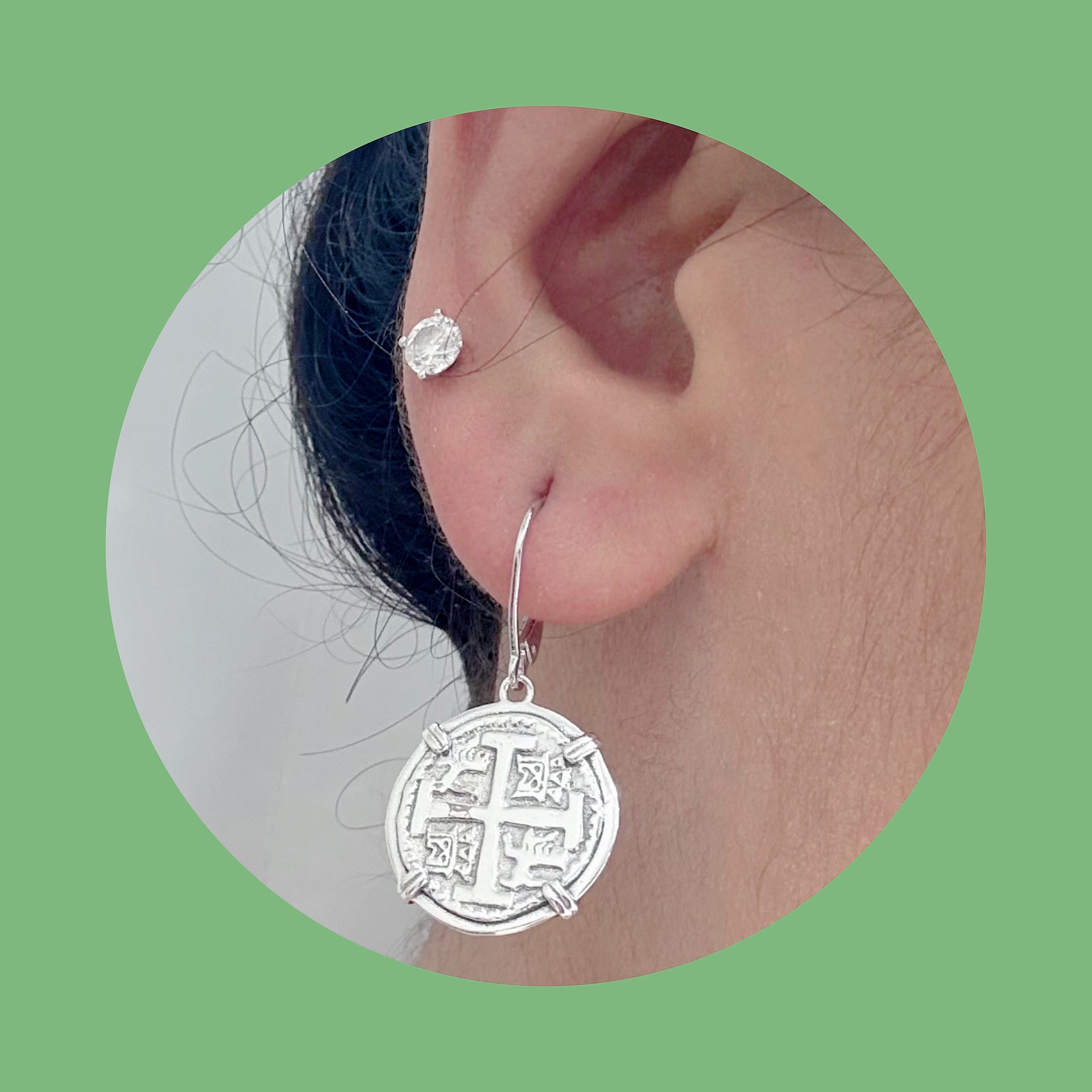 ATOCHA SILVER MINI COIN EARRINGS DIME SIZE