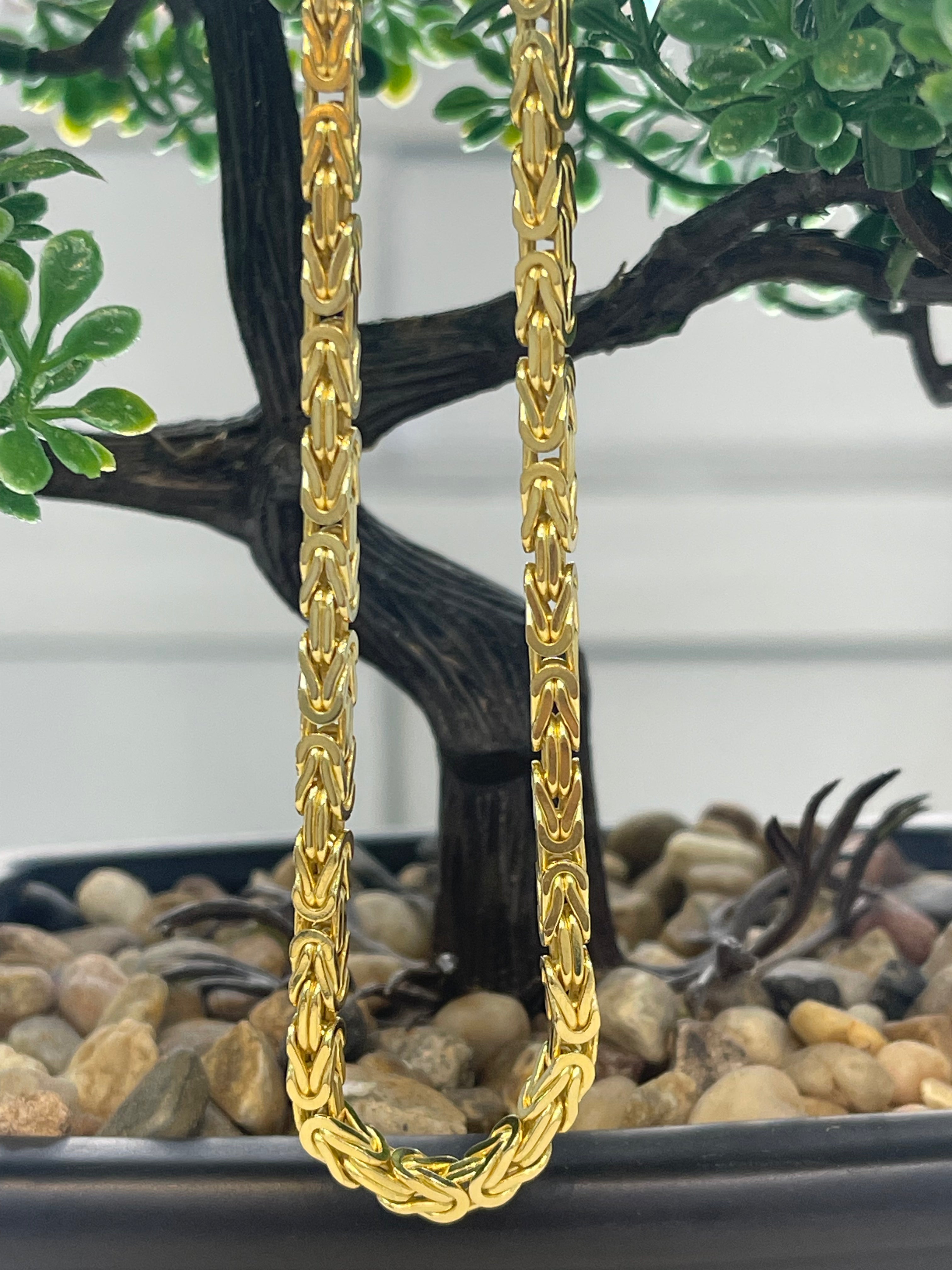 14K SOLID REAL GOLD BEAUTIFUL BYZANTINE CHAIN 4MM (KING’S CHAIN)