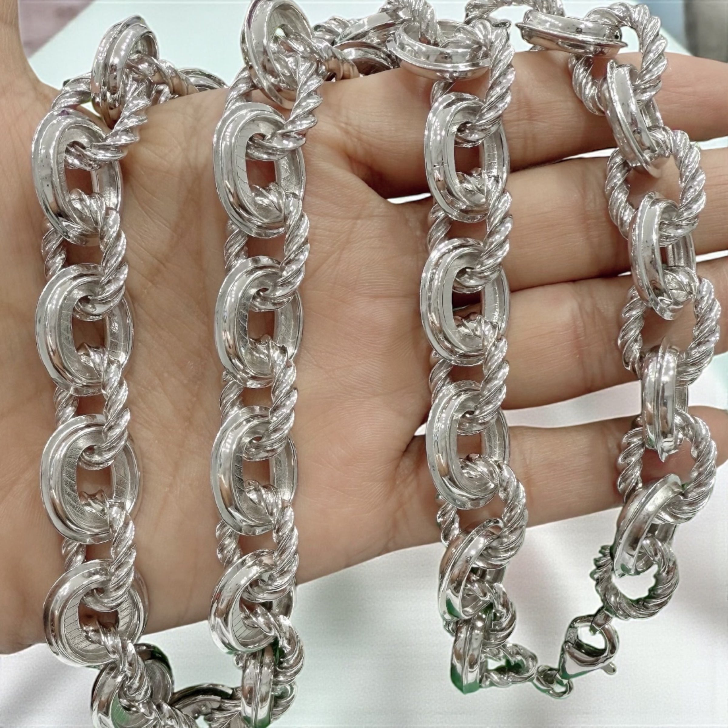 925 ITALIAN SOLID HEAVY STERLING SILVER HANDMADE MONEY CHAIN 15MM