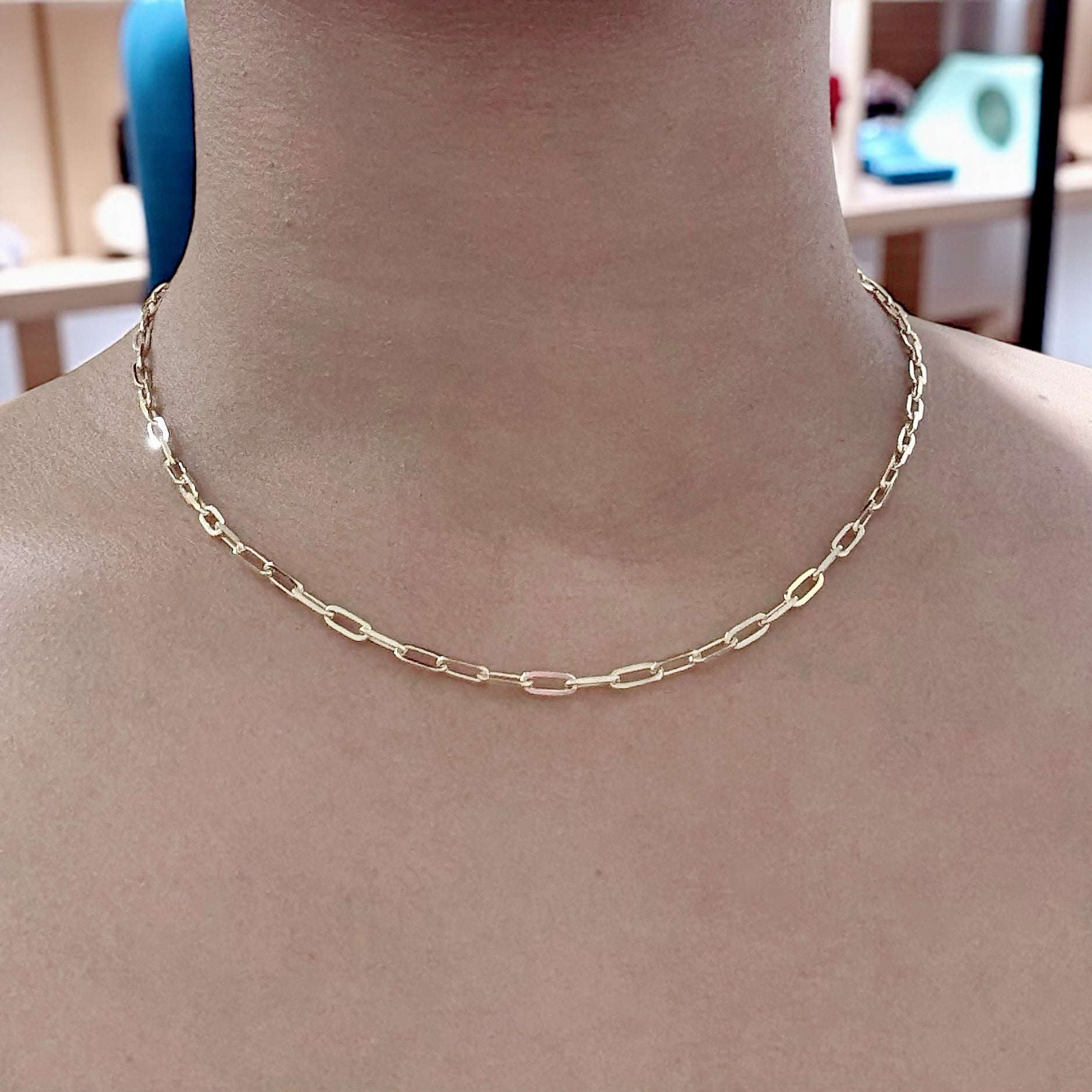 Beautiful 925 sterling silver paper clip chain in 14k gold vermail 2.4mm