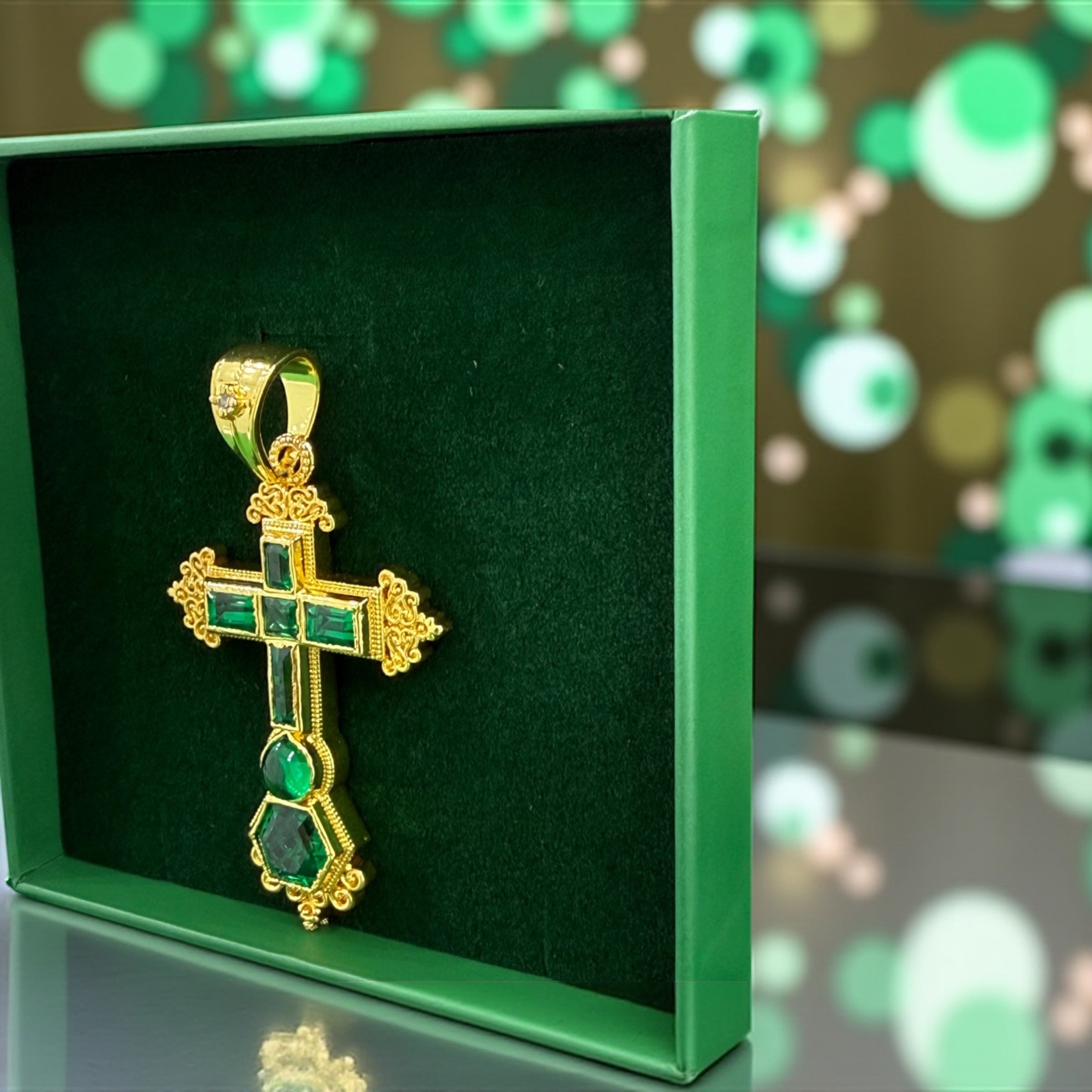 925 Sterling Silver Atocha cross emerald pendant 14k gold plated