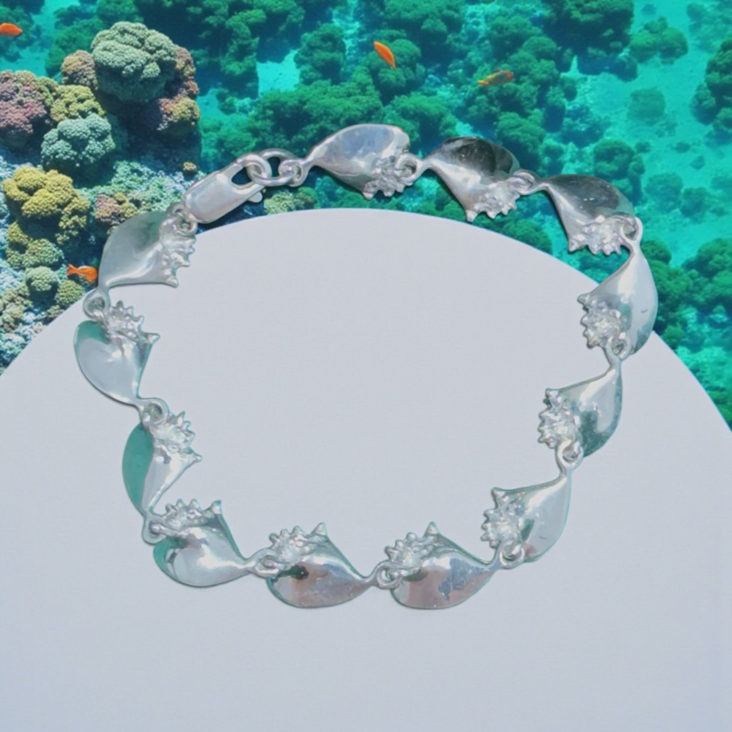 925 solid sterling silver handmade mini conch shell bracelet